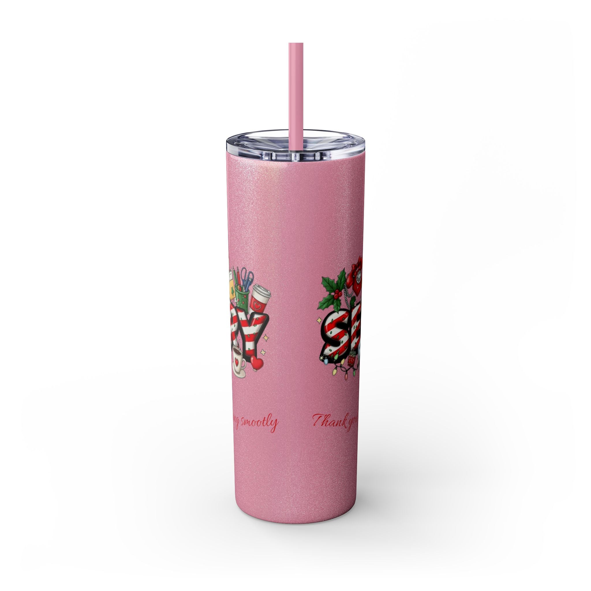 Christmas mug for the office team who keeps everything running smoothly. Candy Cane Christmas Office Secret Santa Design, 20oz with Straw