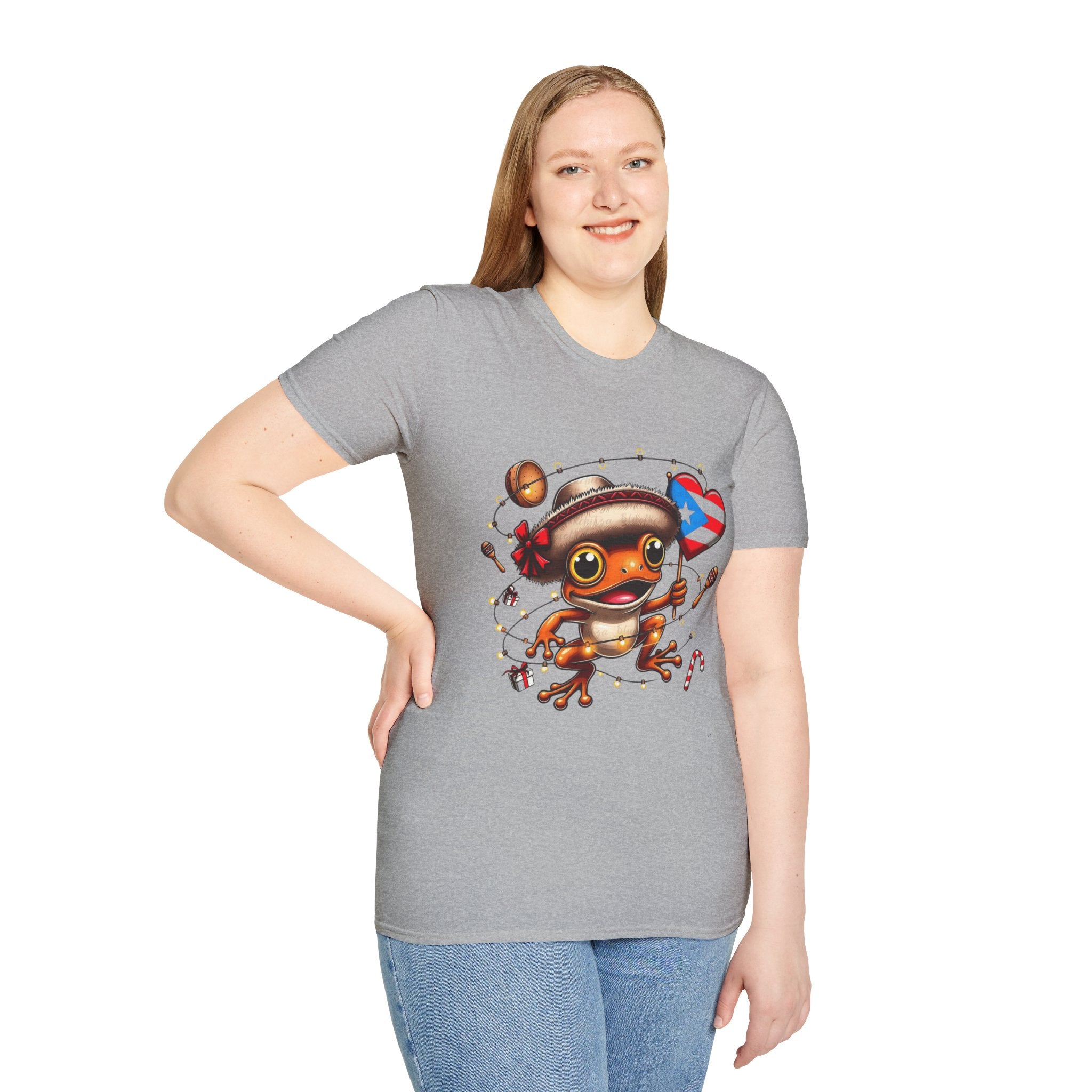 Puerto Rico Frog Holiday T-Shirt  Cute Coquí with Flag Heart (Christmas) Puerto Rico Navidades
