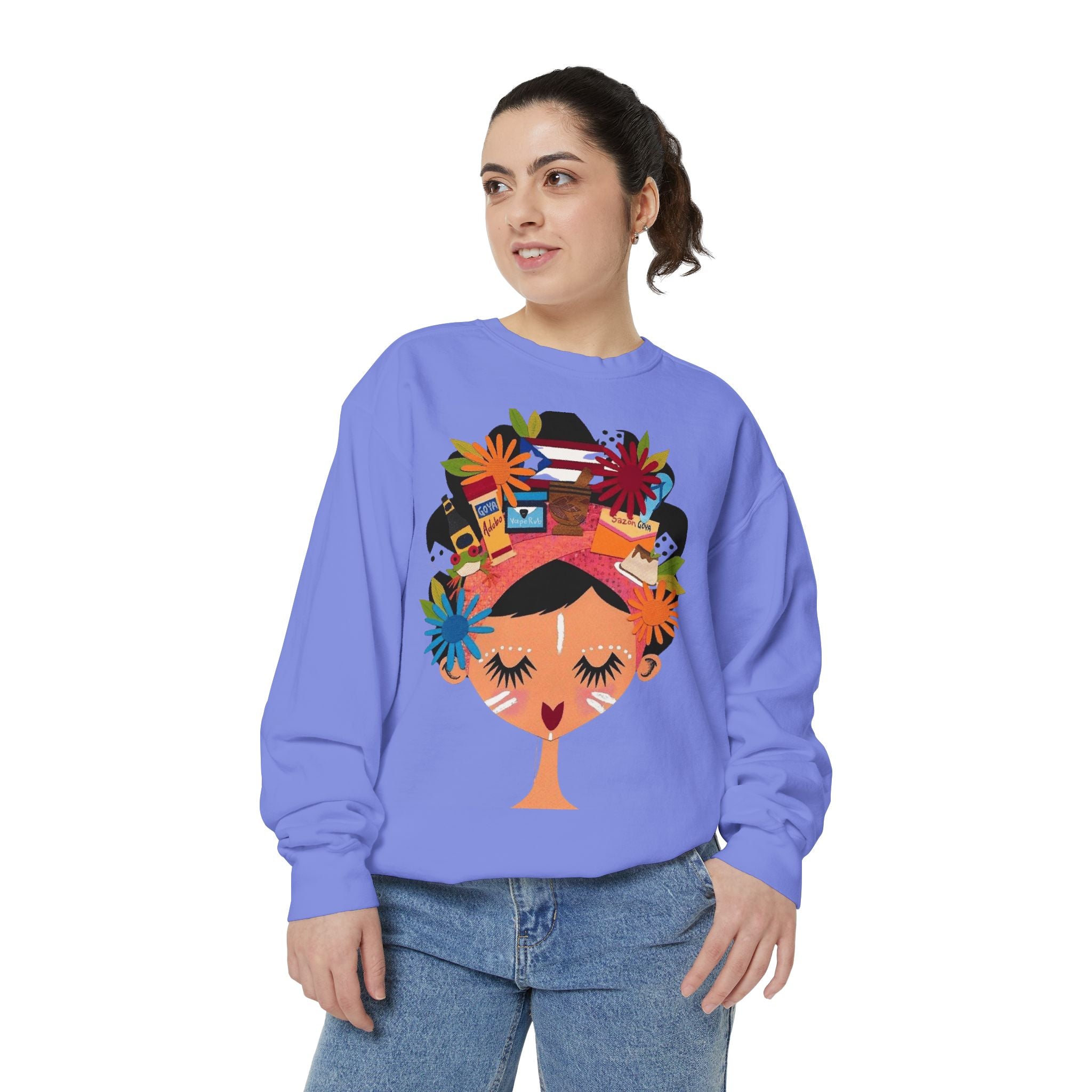 Floral Fiesta Sweatshirt — Colorful Tropical Woman Graphic Puerto Rico Navidades