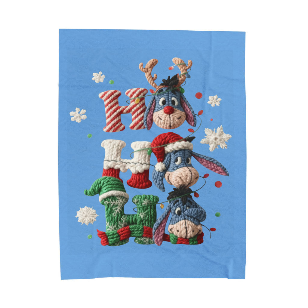 Holiday Eeyore Velveteen Plush Blanket — Cute Christmas Knit-Style Design