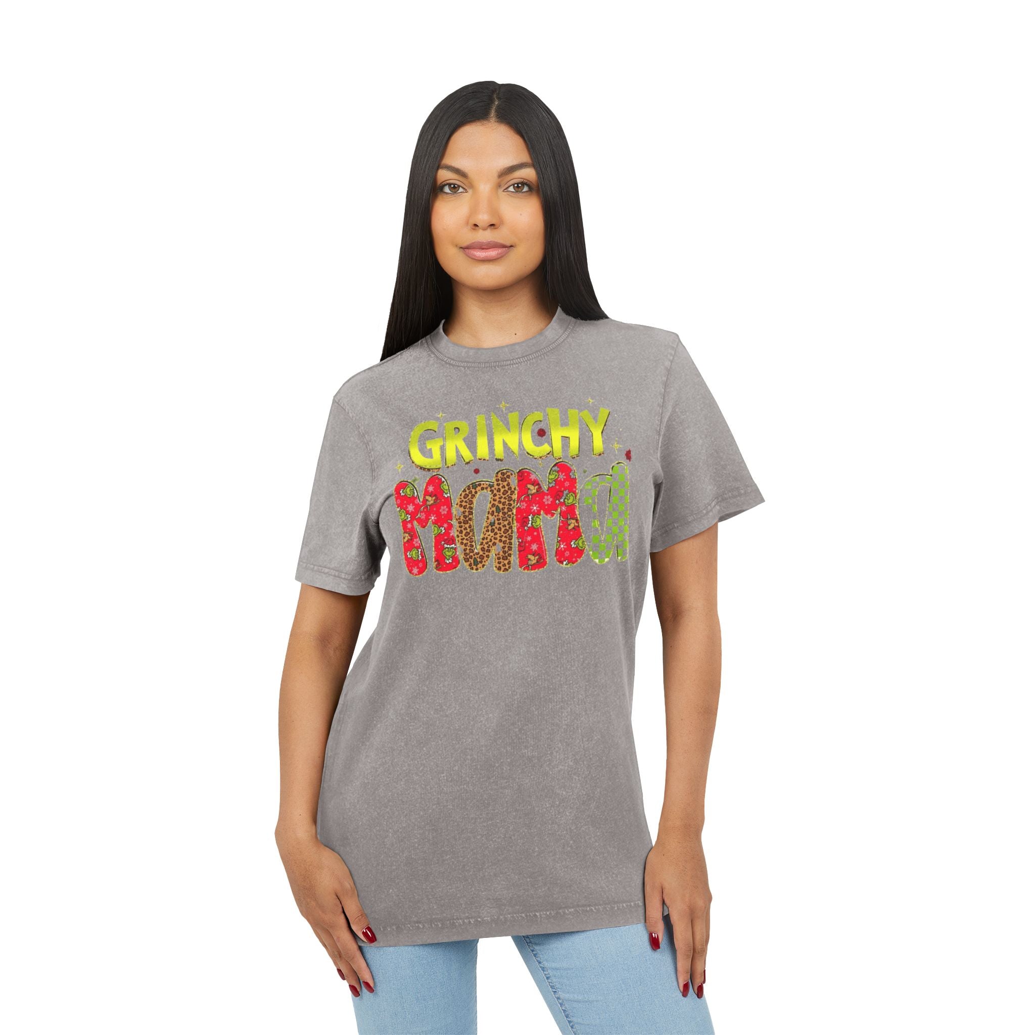 Grinchy Mama Acid-Wash Tee  Holiday Family Christmas Shirt