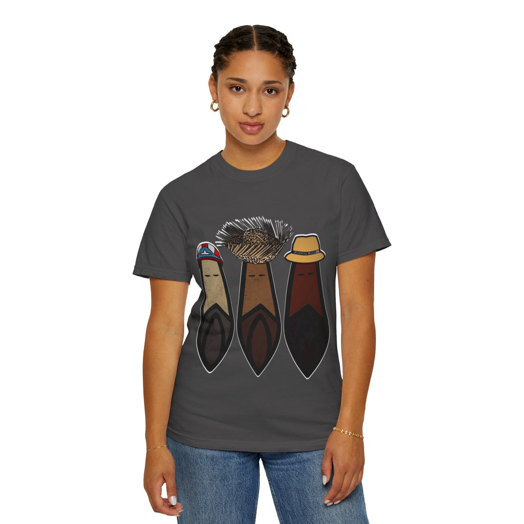 Puerto Rican Batey Cabin T-Shirt  Three Masks & Rustic House Graphic Tee Puerto Rico Navidades