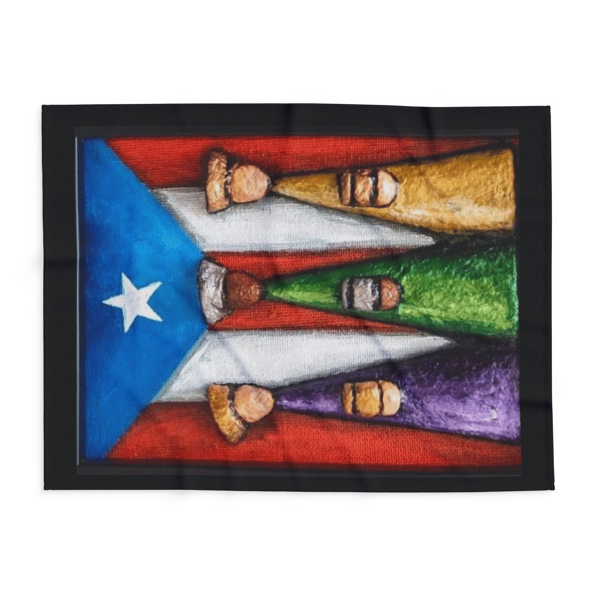 Puerto Rican Flag Nativity Fleece Blanket Three Kings Day Navidad Boricua