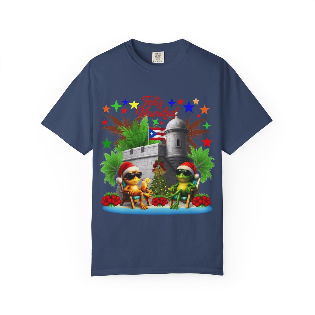 Feliz Navidad Puerto Rico T-Shirt  Castillo & Coquí Holiday Tee Puerto Rico Navidades