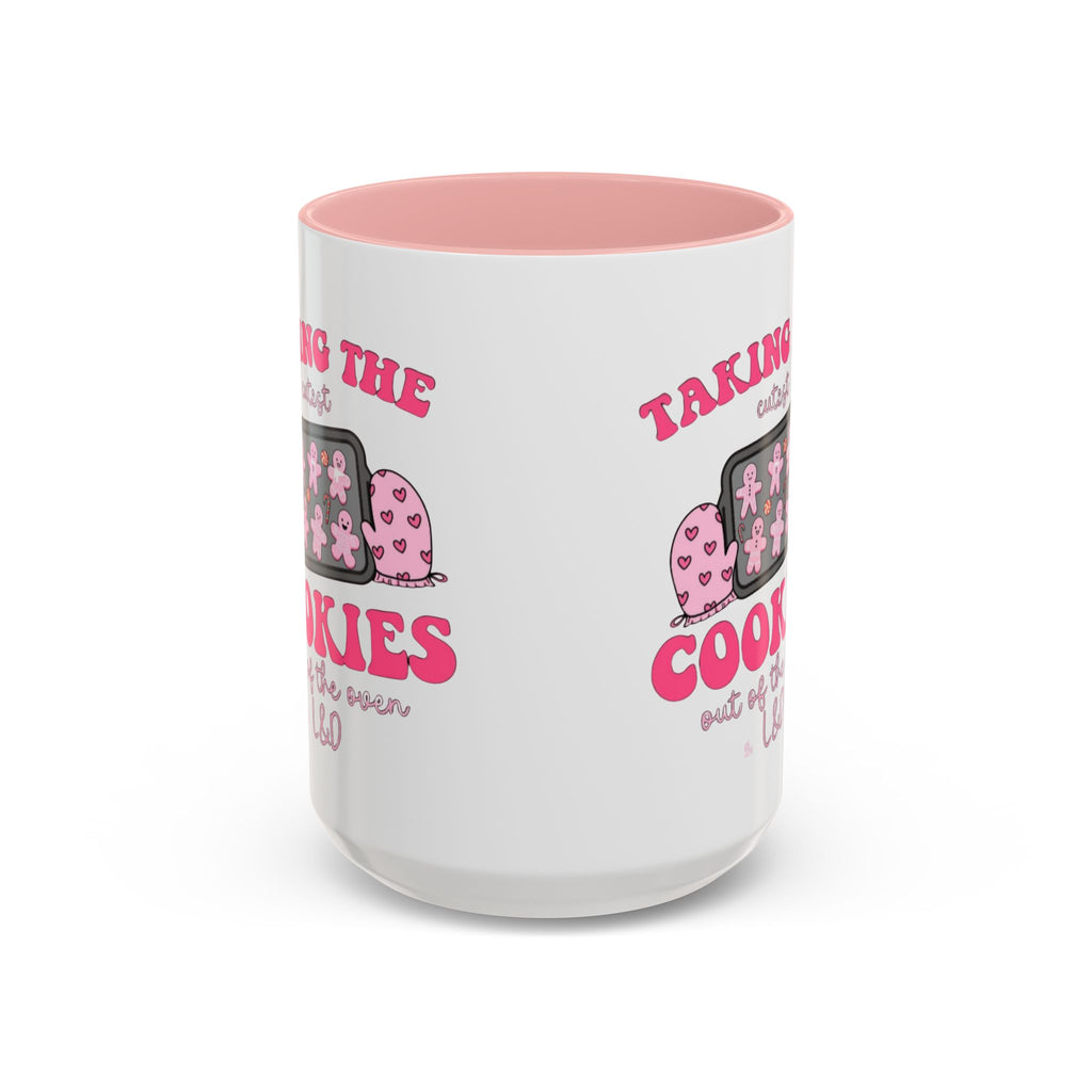Accent Coffee Mug — "Taking the Cookies" Cute Pink Baking Design Coffee Cup for Fun Celebrations