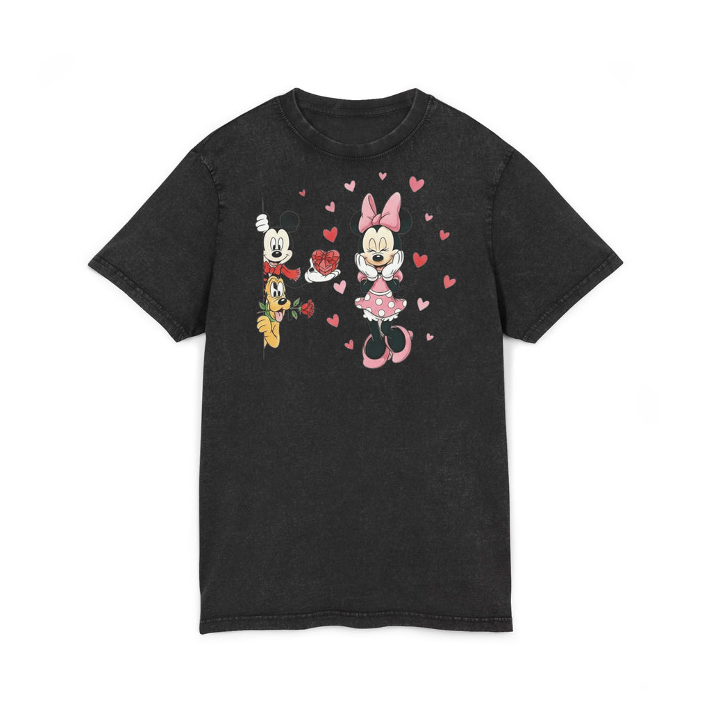 Vintage Acid-Wash Tee — Cute Cartoon Couple with Hearts