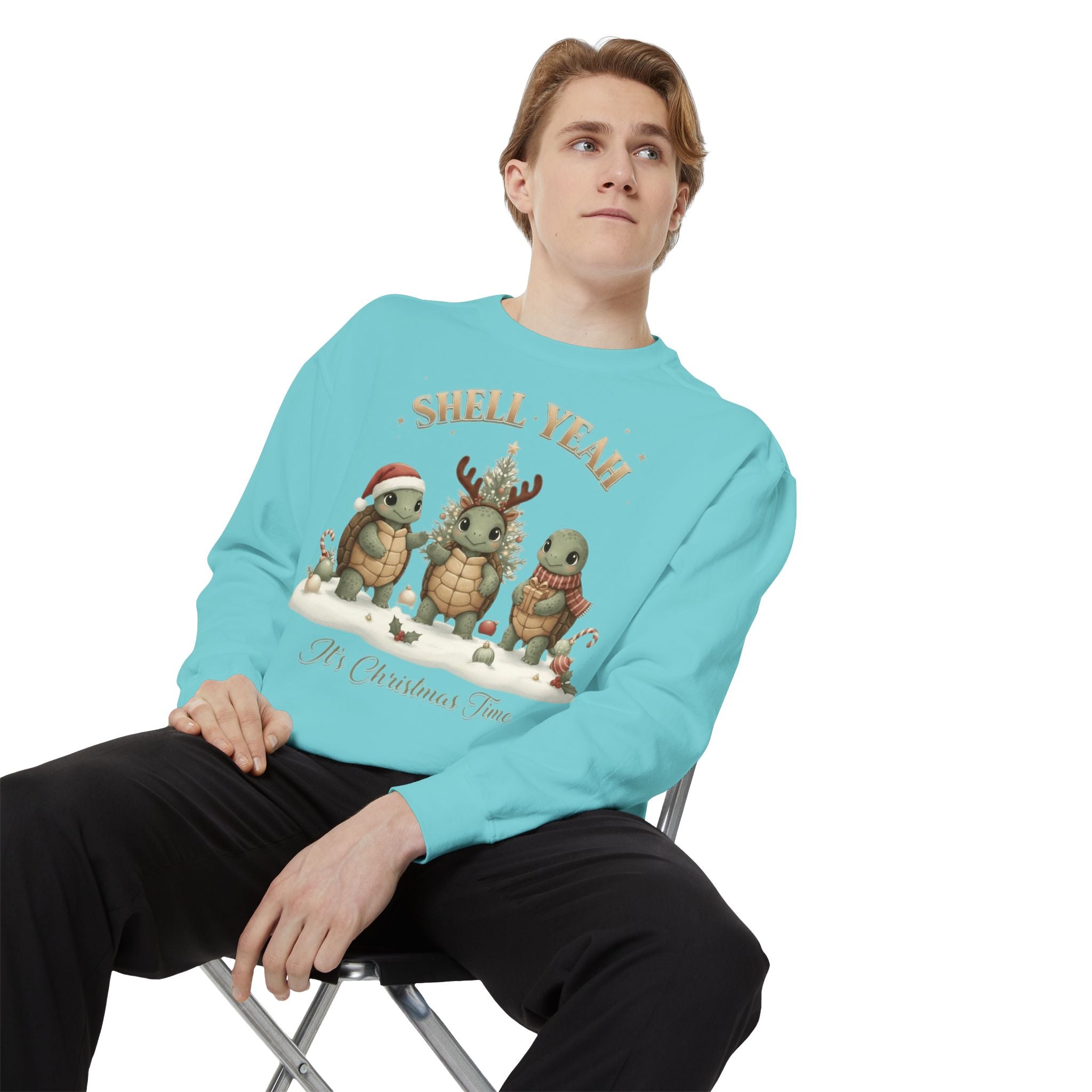 Christmas Turtle Sweatshirt  "Shell Yeah, It’s Christmas Time" Holiday Pullover