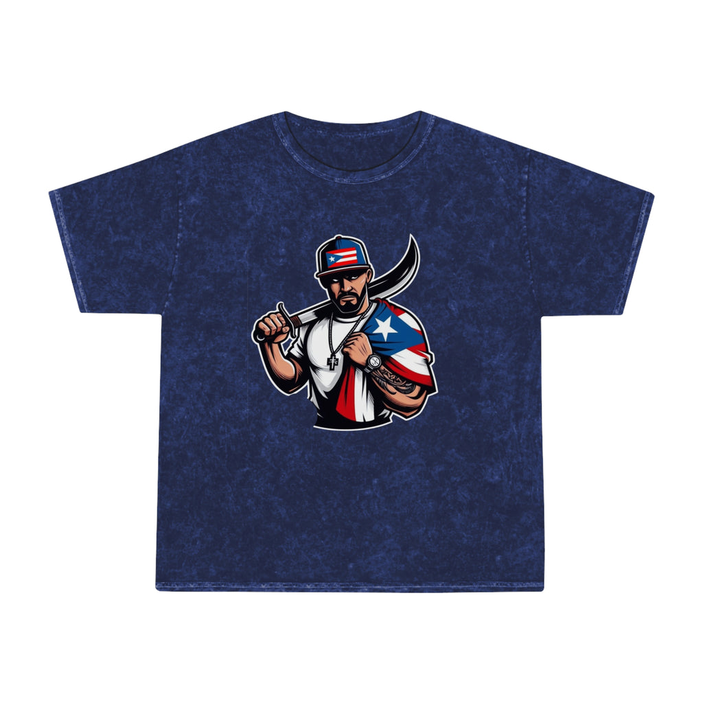 Puerto Rican Flag Bolo Knife T-Shirt  Boricua Pride Mineral Wash Tee
