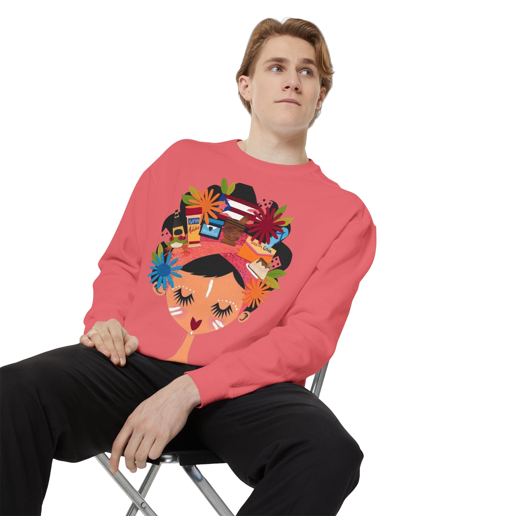 Floral Fiesta Sweatshirt — Colorful Tropical Woman Graphic Puerto Rico Navidades