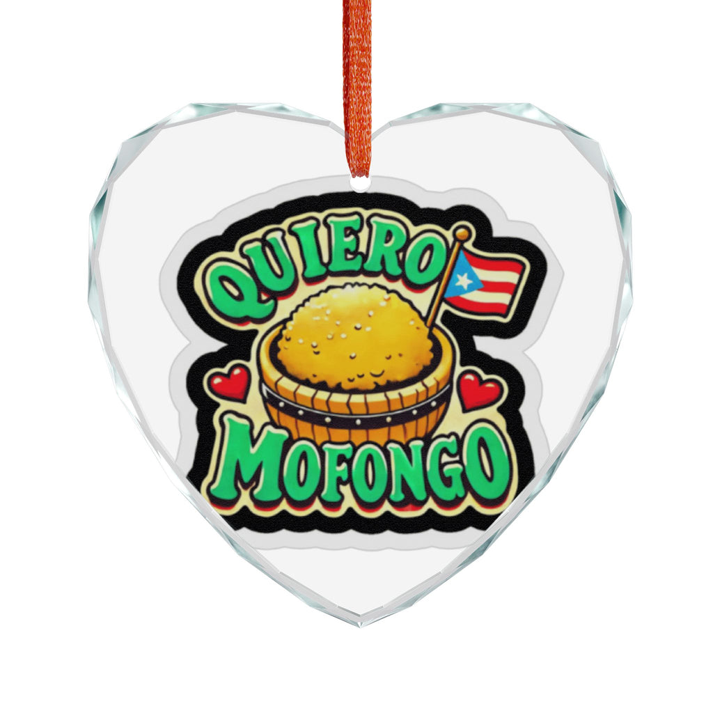 Crystal Heart Ornament — “Quiero Mofongo” Puerto Rican Food Holiday Decor