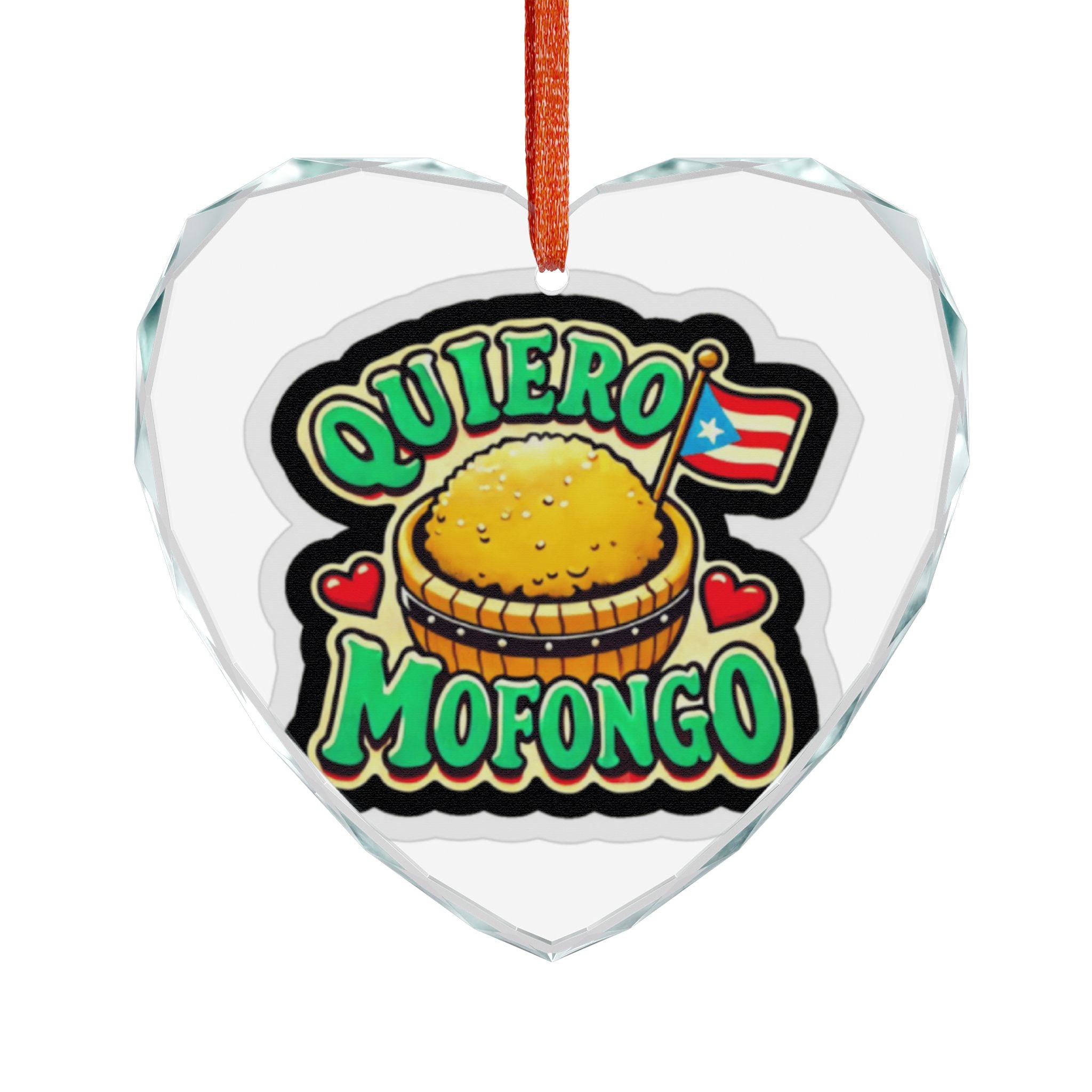 Crystal Heart Ornament — “Quiero Mofongo” Puerto Rican Food Holiday Decor