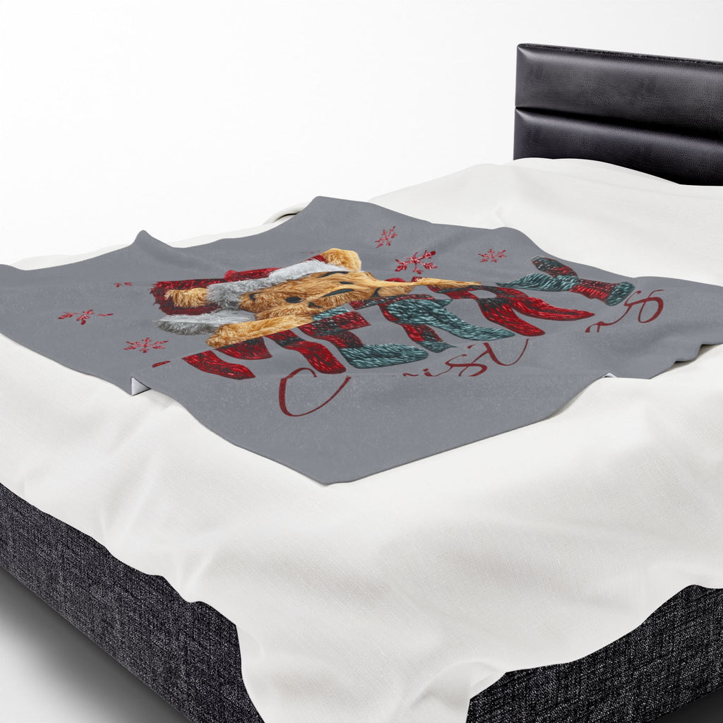 Magical Christmas Cartoon Blanket Merry Christmas Teddy Plush Blanket Soft Velveteen Holiday Throw