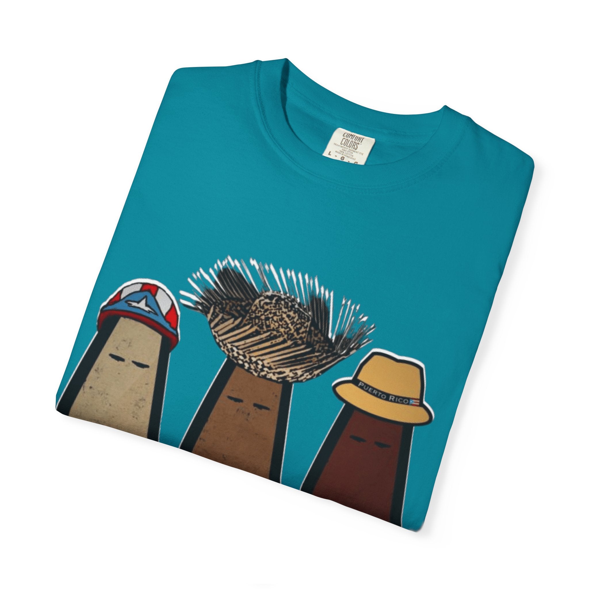 Puerto Rican Batey Cabin T-Shirt  Three Masks & Rustic House Graphic Tee Puerto Rico Navidades