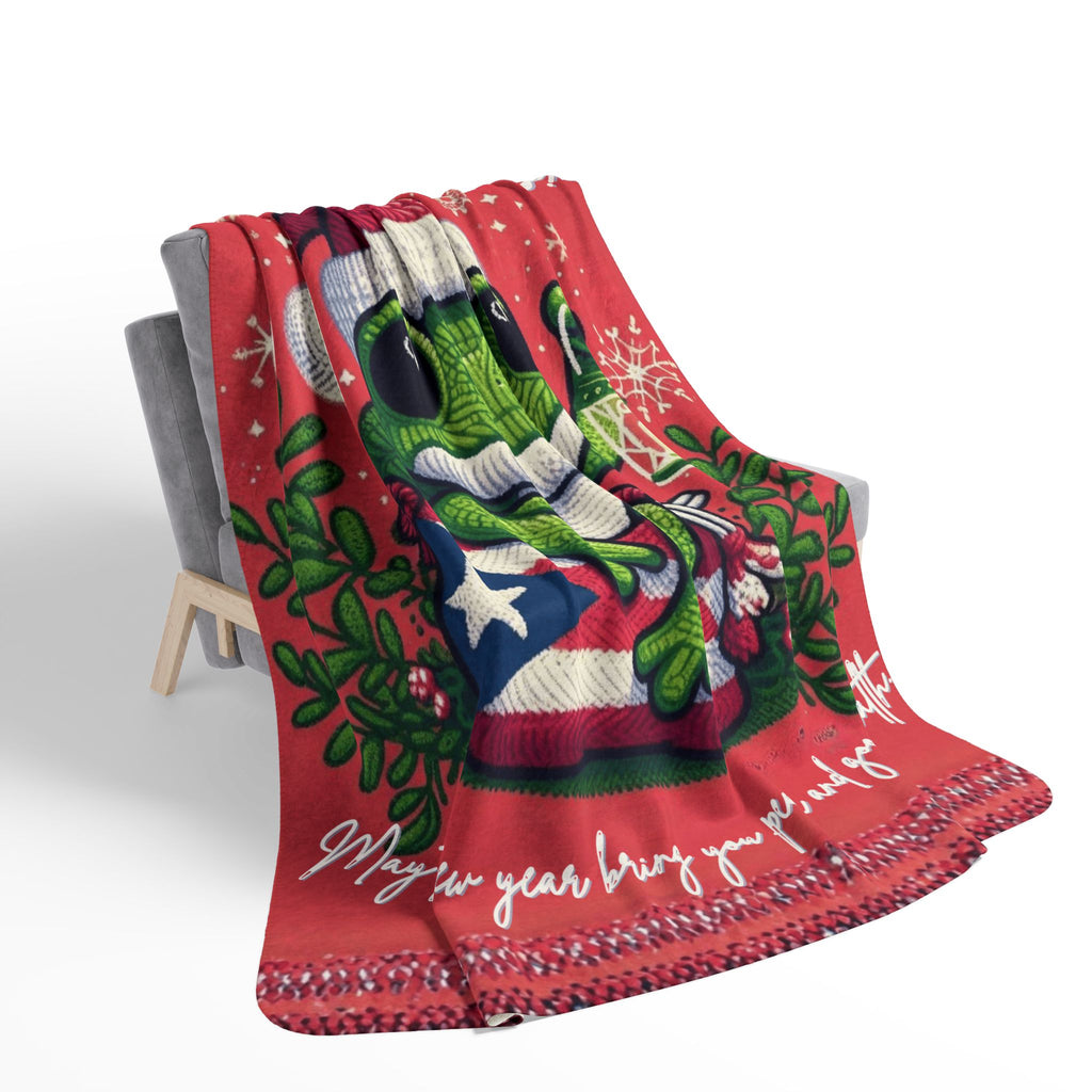 Puerto Rico Design Blanket Christmas Frog Sherpa Blanket – Holiday Cozy Throw with 'Wishing You a Joyful Christmas' Design