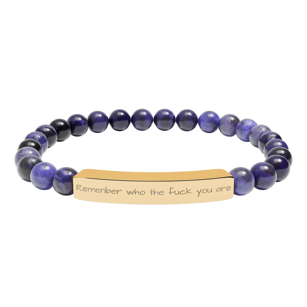 Remenber who you are Engraved Natural Stone Stretch Bracelet – Personalized Bar Bead Bracelet