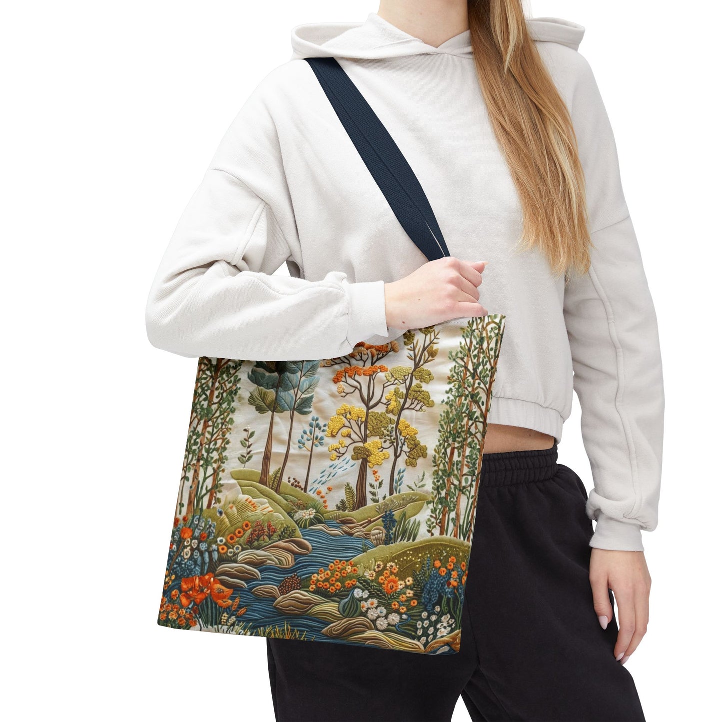 Scenic Meadow Tote Crochet-Decorated Tote Bags