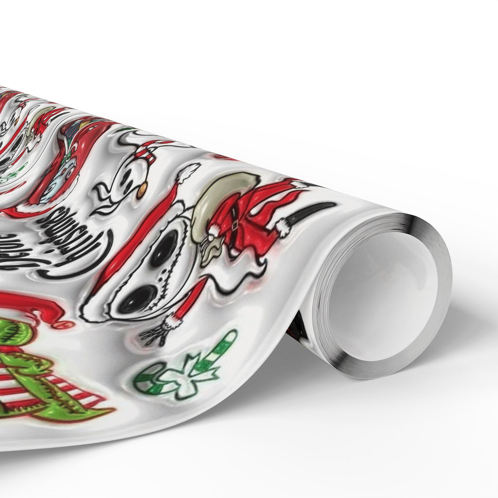 Christmas Character Wrapping Paper Roll — Cute Festive Santa & Skeleton Gift Wrap Whimsical Holiday Gift Wrap