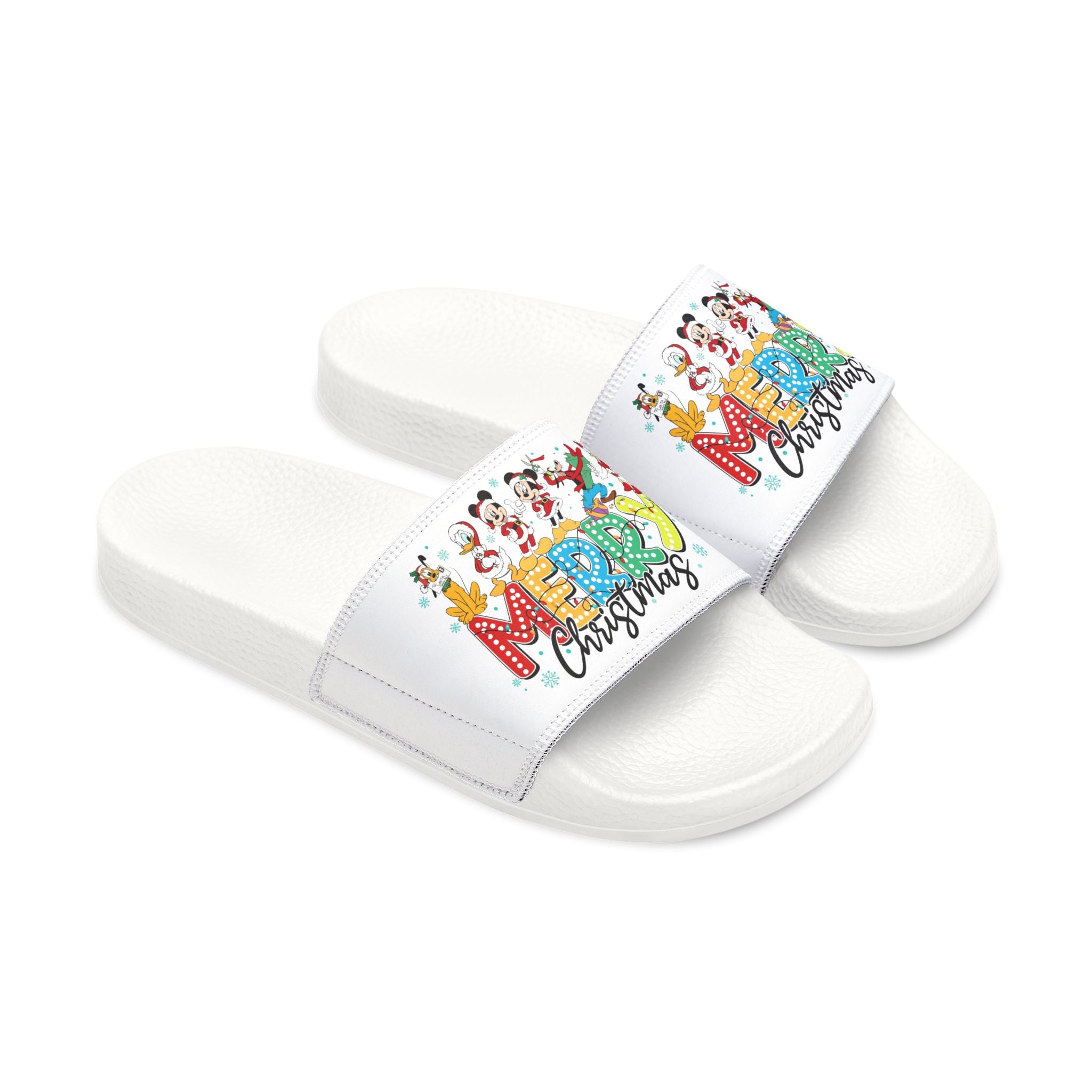 Youth Christmas Slide Sandals  "Merry Christmas" Holiday Cartoon Slides