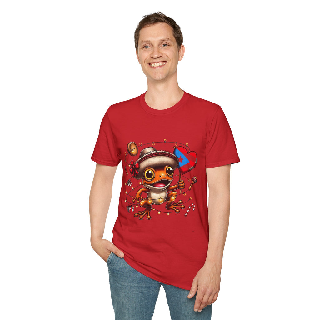 Puerto Rico Frog Holiday T-Shirt  Cute Coquí with Flag Heart (Christmas) Puerto Rico Navidades