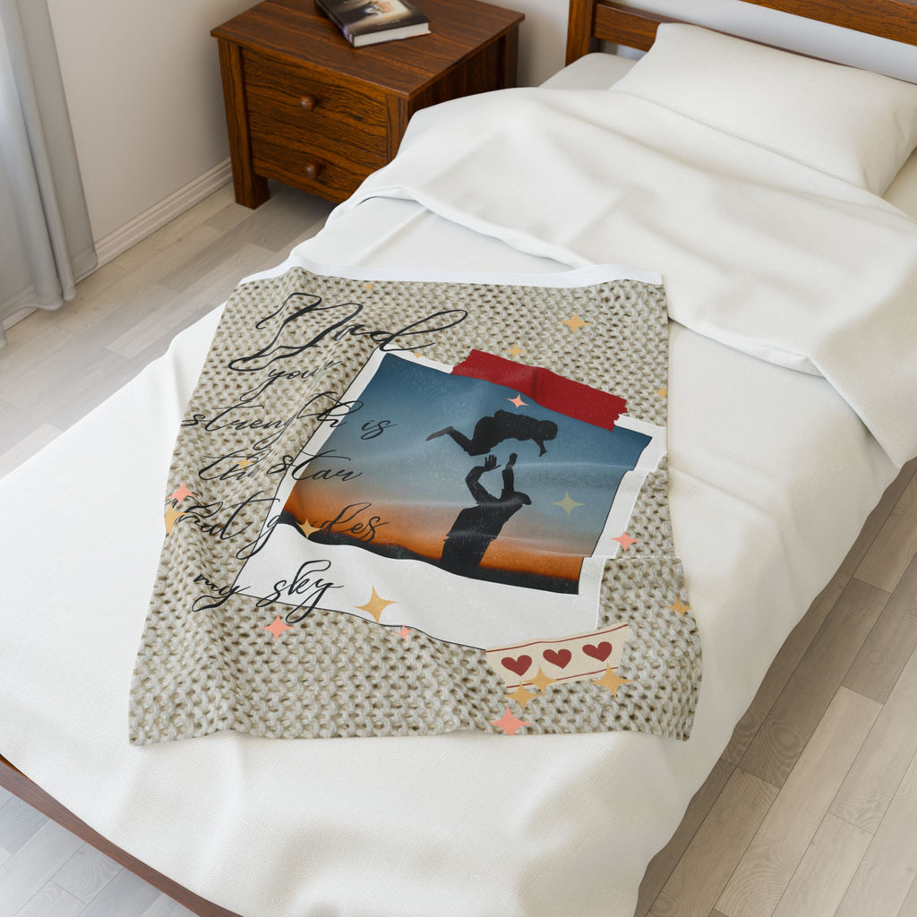 Dad Photo Collage Velveteen Plush Blanket  “Dad, your strength is the star that rules my sky” Great Christmas Gift