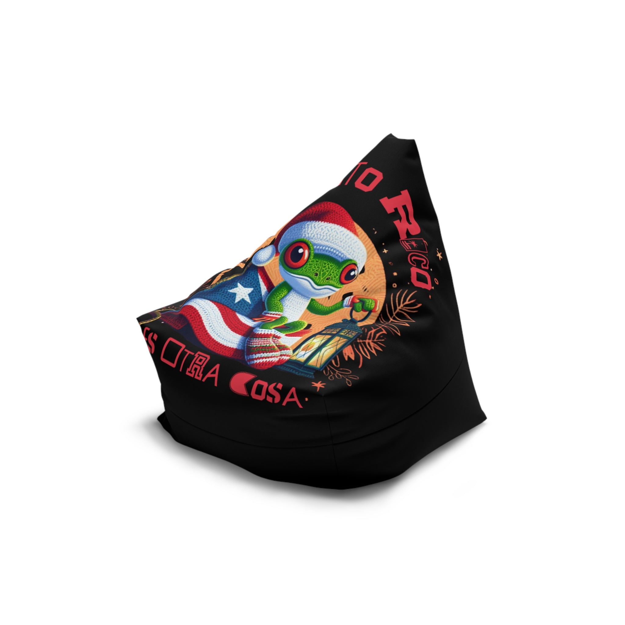 Cute Coqui Holiday Graphic with Puerto Rico ‘Es Otra Cosa’ Accent Bean Bag Chair Cover