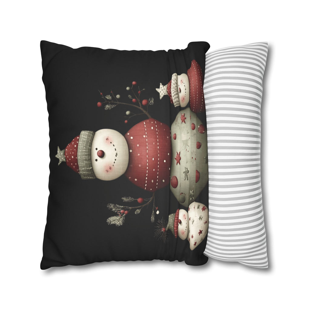 Christmas Snowman Faux Suede Pillowcase – Cute Stacked Snowmen Holiday Decor CHRISTMAS PILLOW DÉCOR