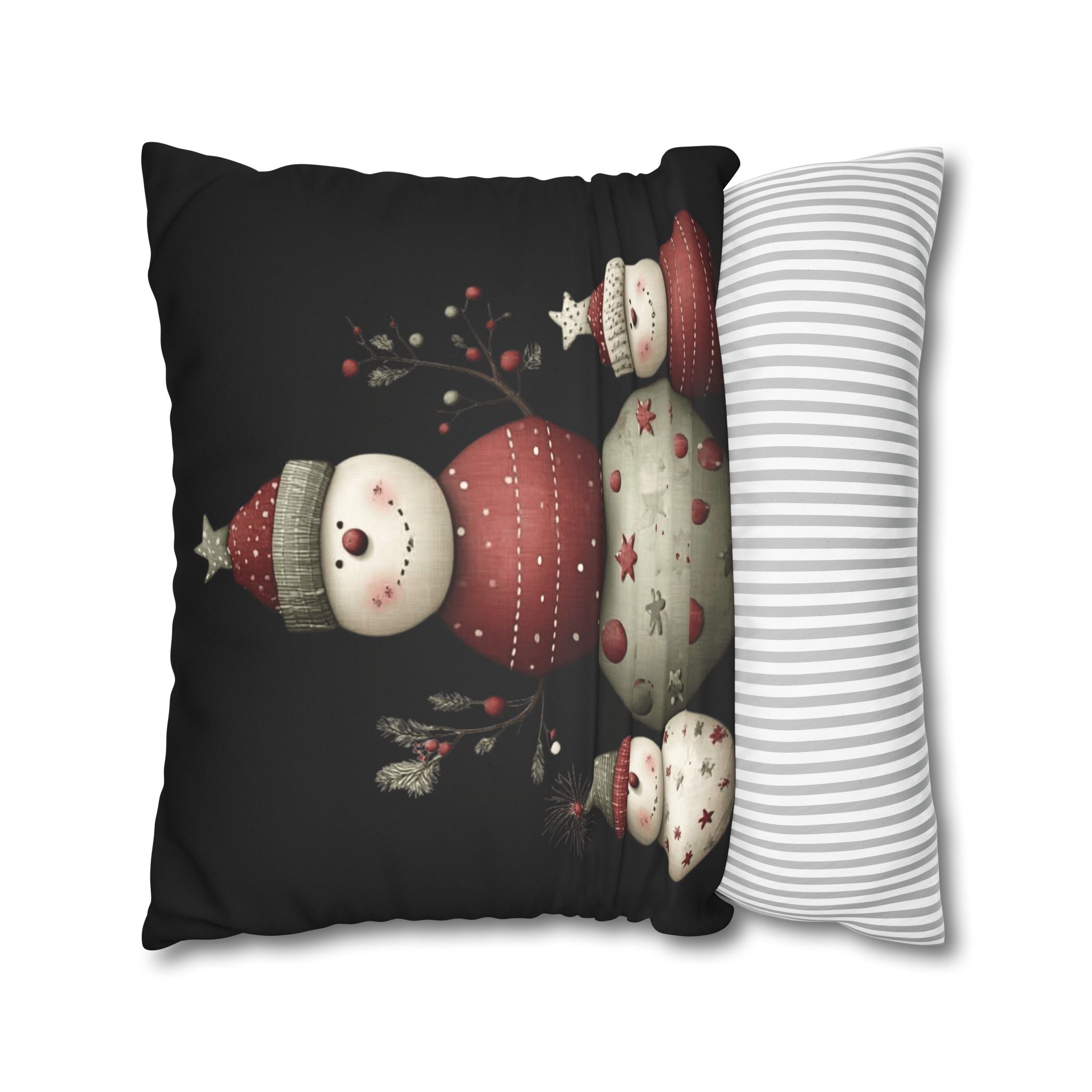 Christmas Snowman Faux Suede Pillowcase – Cute Stacked Snowmen Holiday Decor CHRISTMAS PILLOW DÉCOR