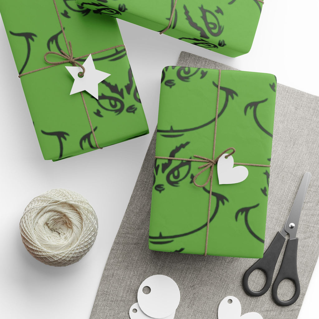 The Grench Wrapping Paper Roll  Green Tribal Swirl Gift Wrap (Holiday & Birthday)