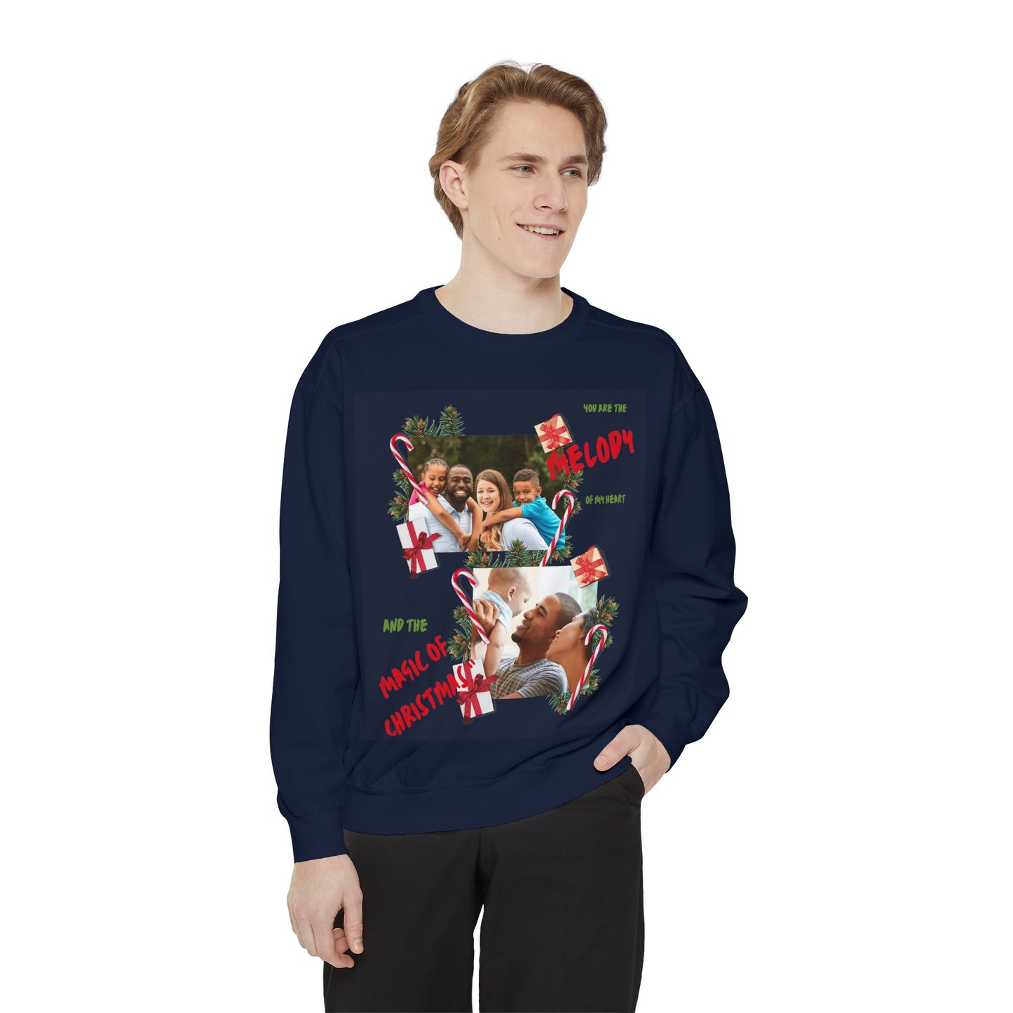 Personalized Christmas Photo Sweatshirt – “You Are the Melody” Holiday Crewneck