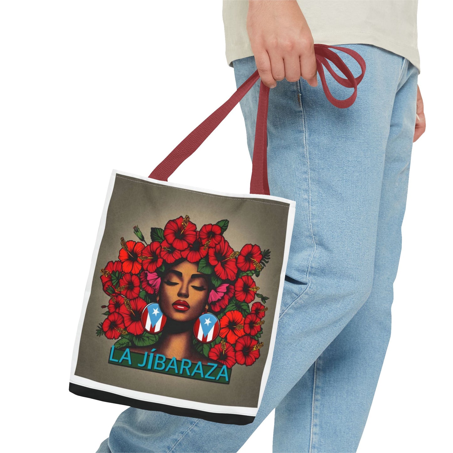 La Jíbara Tote Bag — Puerto Rican Floral Portrait Canvas Tote Puerto Rico Christmas Tote