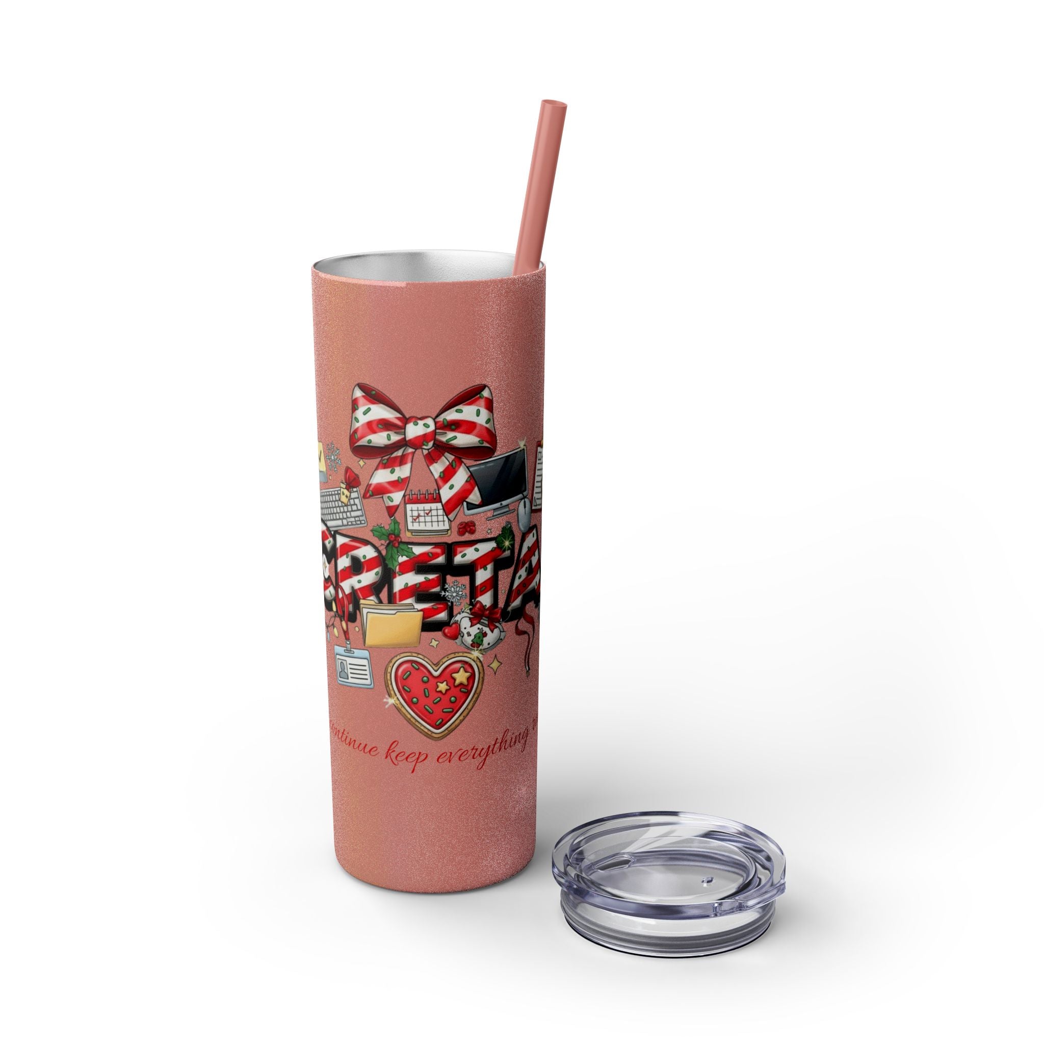 Christmas mug for the office team who keeps everything running smoothly. Candy Cane Christmas Office Secret Santa Design, 20oz with Straw