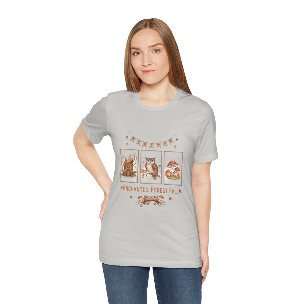 Enchanted Forest Fall Tee, Cute Owl Shirt, Autumn Graphic Tee, Nature Lover Gift, Cozy Fall Apparel, Wildlife T-Shirt, Unisex Fall Top