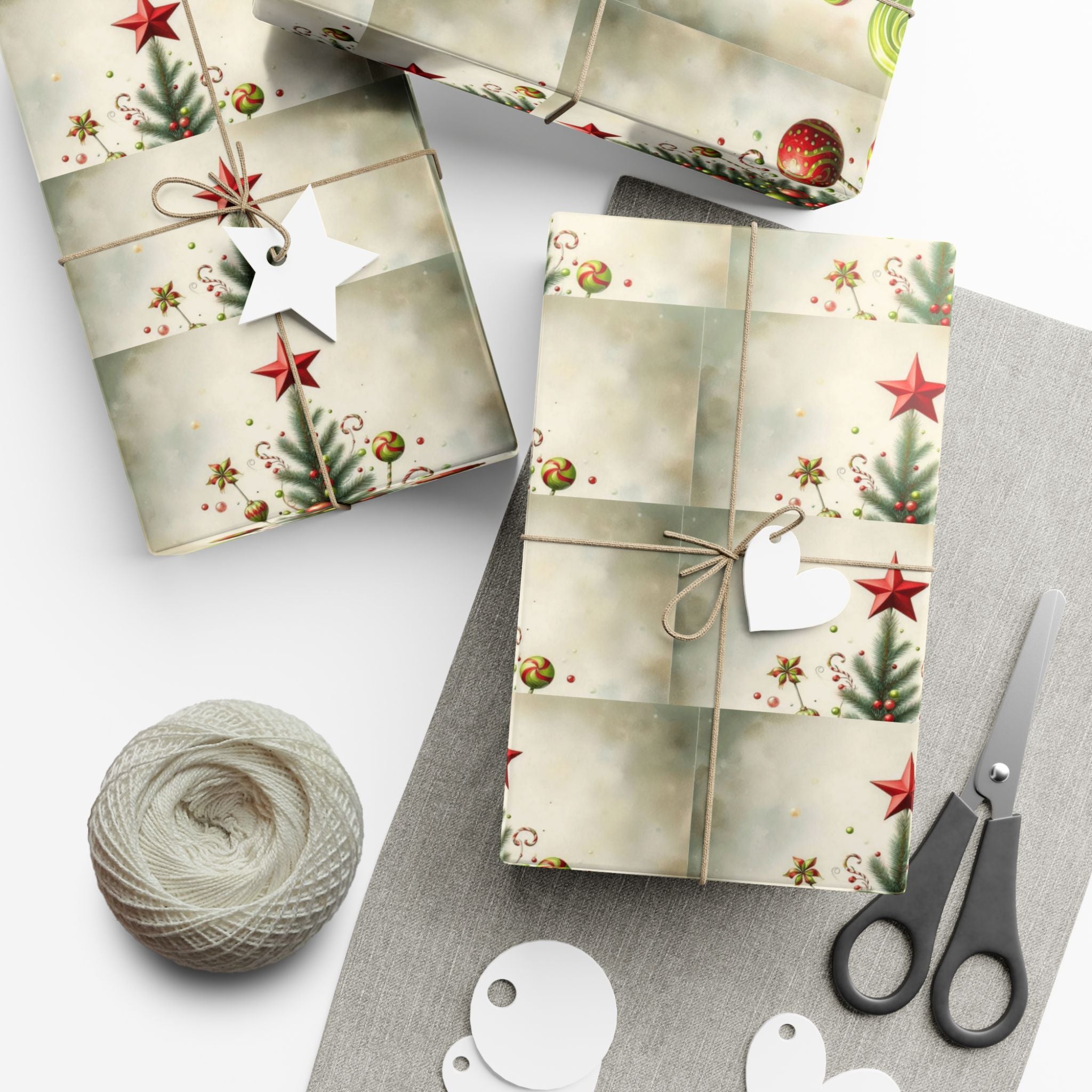 Christmas Tree Ornament Gift Wrap Paper — Vintage Holiday Wrapping Sheets