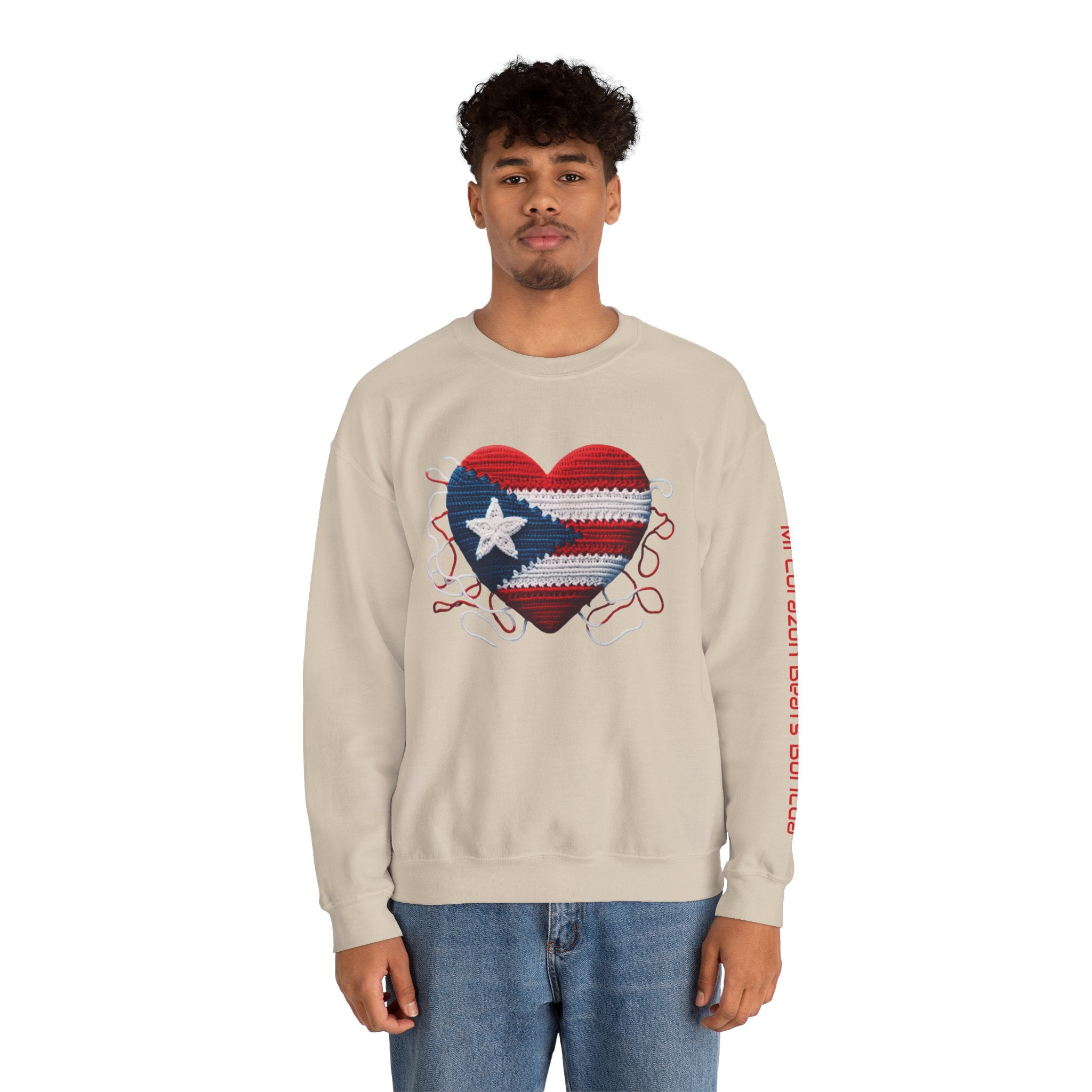 Puerto Rico Heart Crewneck Sweatshirt  Puerto Rican Flag Heart Knit Design