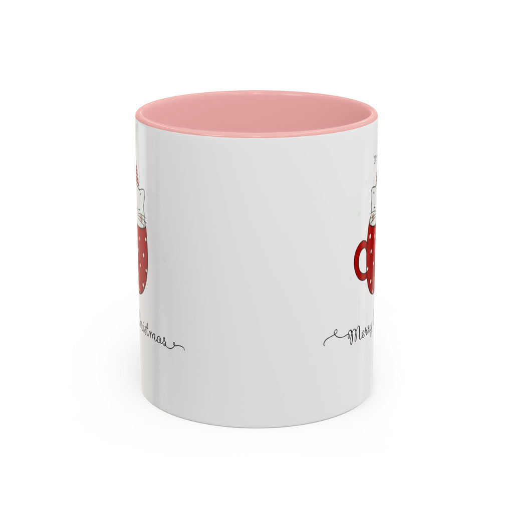 Christmas Cat Accent Mug "Merry Christmas" Polka Dot Holiday Coffee Cup Christmas Mugs Collection!
