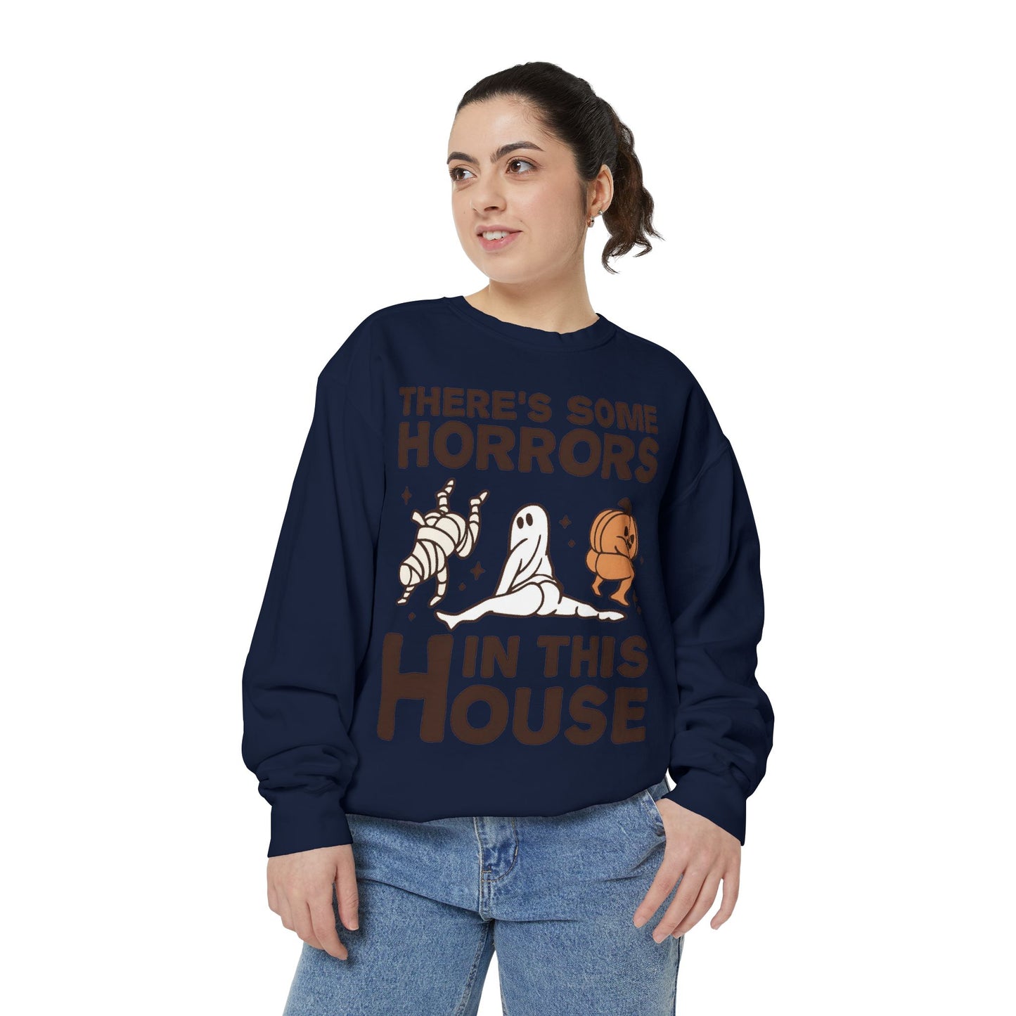 Halloween Themed Unisex Sweatshirt - Fun Ghosts & Mummy Design for Fall, Cozy Casual Wear, Halloween Party, Gift for Friends, Autumn Vibes