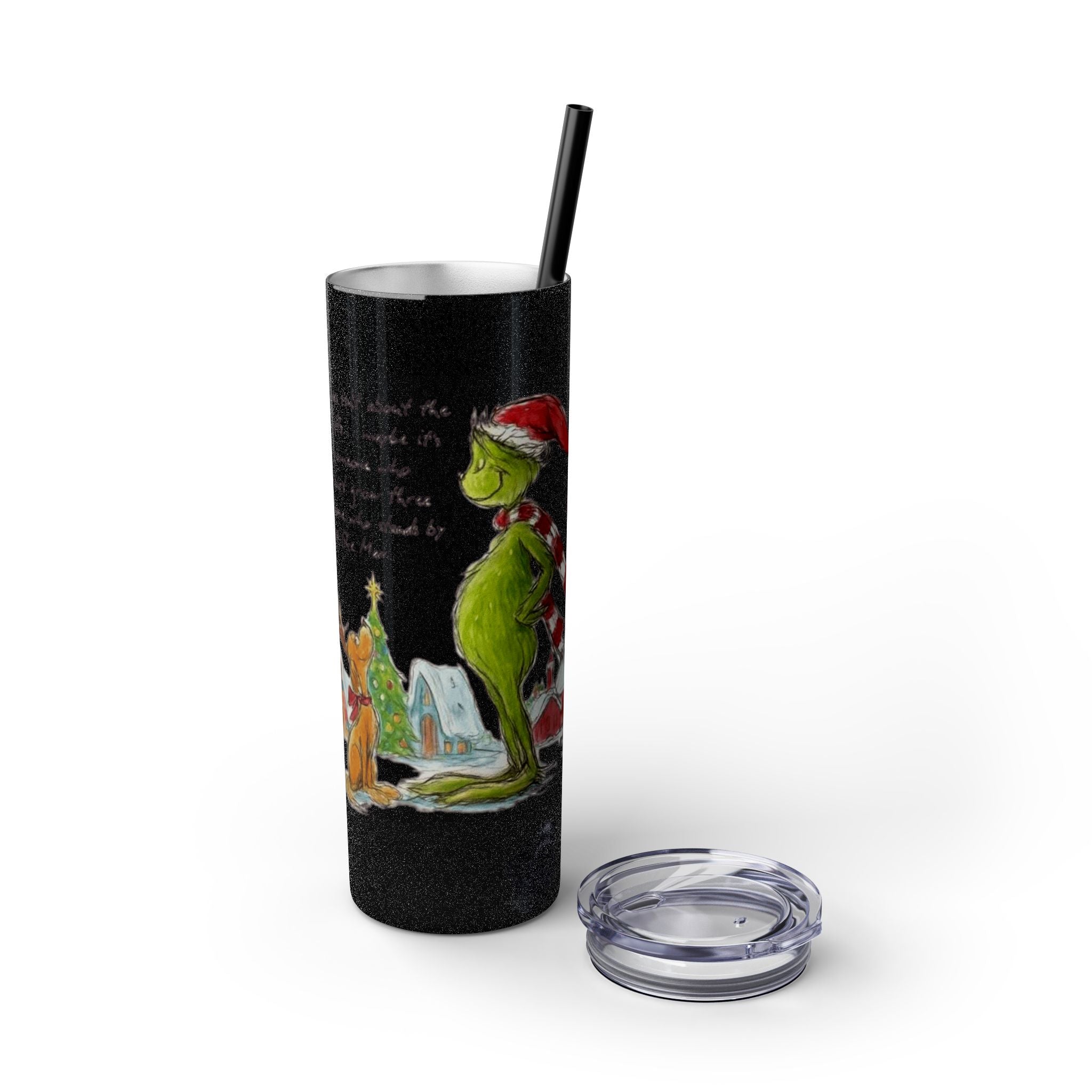 Grinch Christmas Skinny Tumbler with Straw — Dr. Seuss Holiday Quote Design, 20oz Christmas Mugs Collection