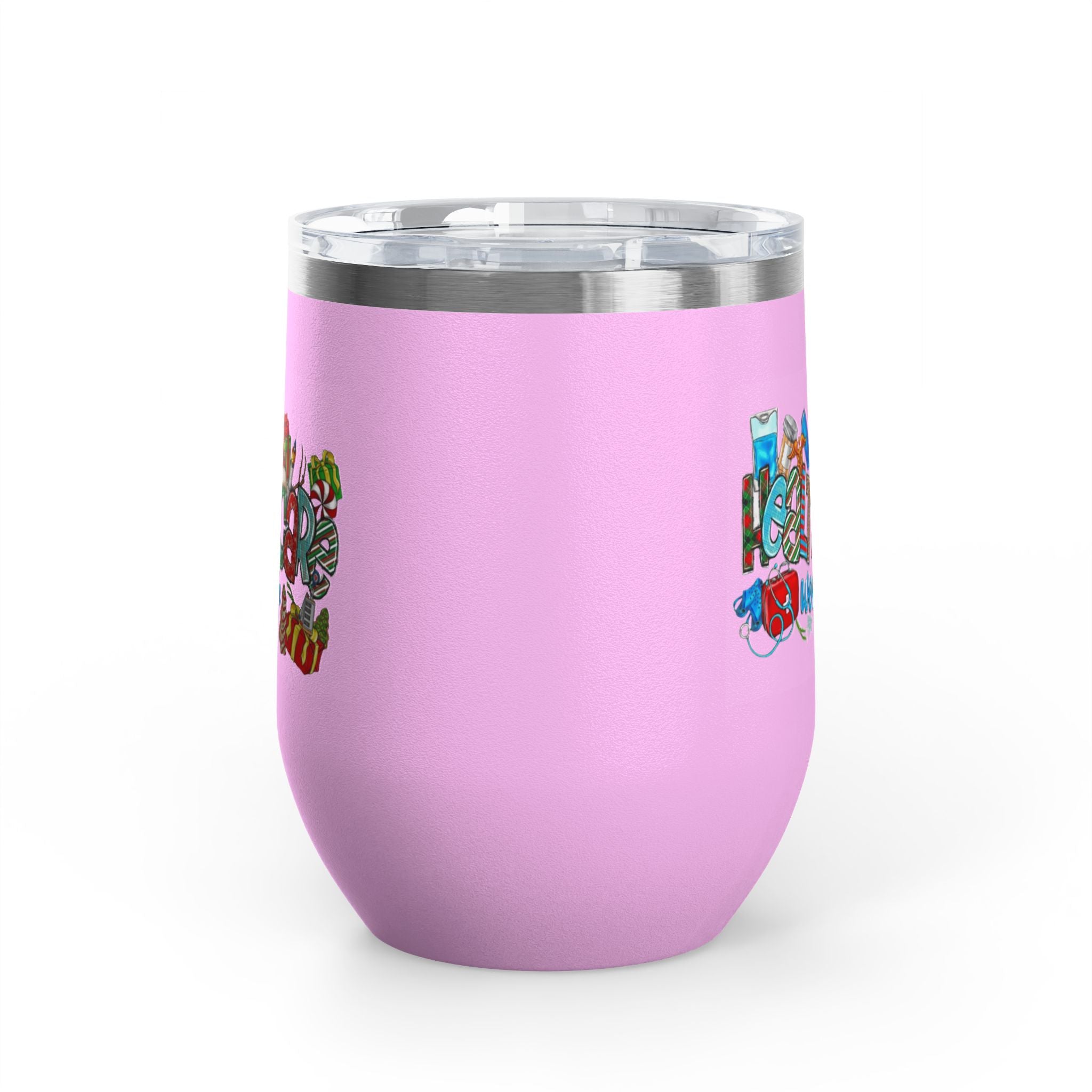 Healthcare Worker 12oz Wine Tumbler — Colorful Holiday Medical Staff Gift Medical Christmas Mug