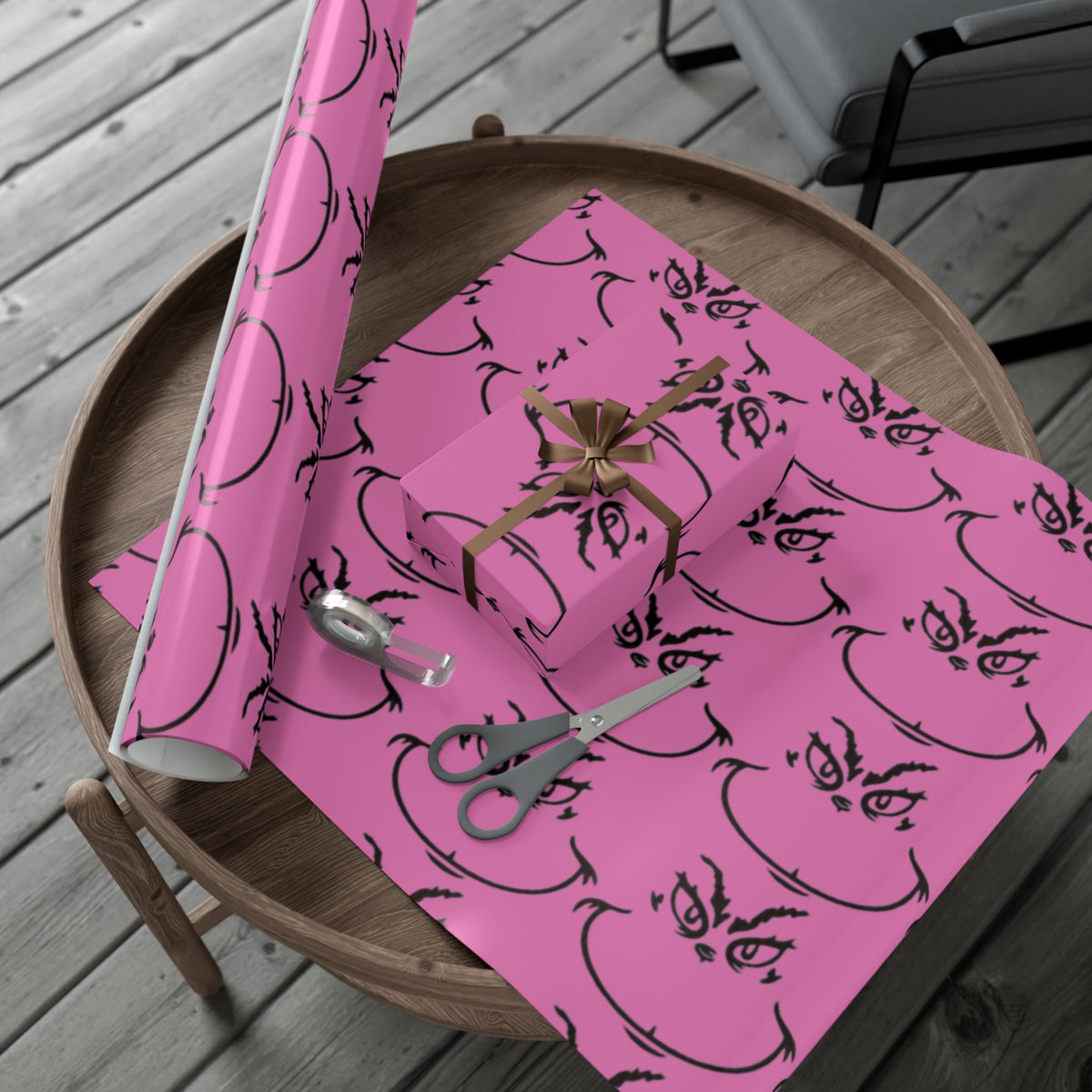 TheGrench Pink Botanical Gift Wrap Paper  Black Fern Pattern Wrapping Sheets