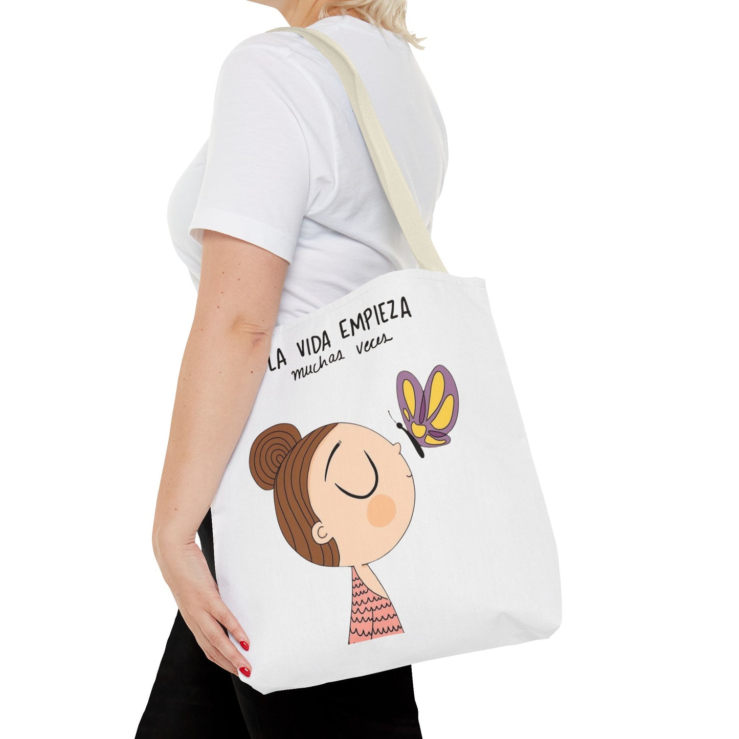 Lleva inspiración contigo a donde vayas, Eco-Friendly Carryall, Motivational Gift, Cute Reusable Shopper, Butterfly Design, Brighten Your Day