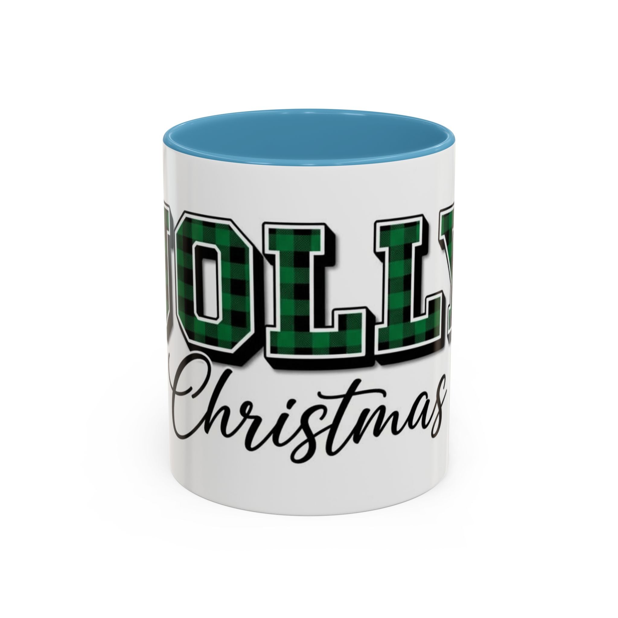 Holly Christmas Accent Coffee Mug — Green Plaid Holiday Gift (11/15oz)