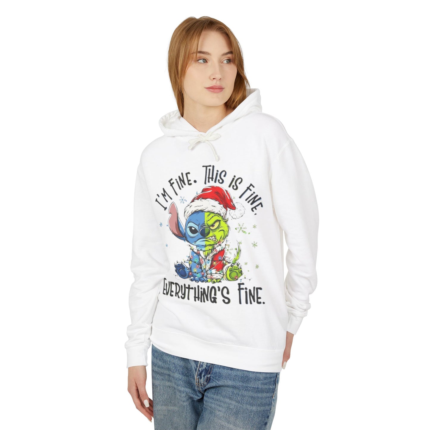I'm Fine This Is Fine Hoodie  Funny Christmas Stitch Pullover Cartoon Christmas T-shirts and Sweaters