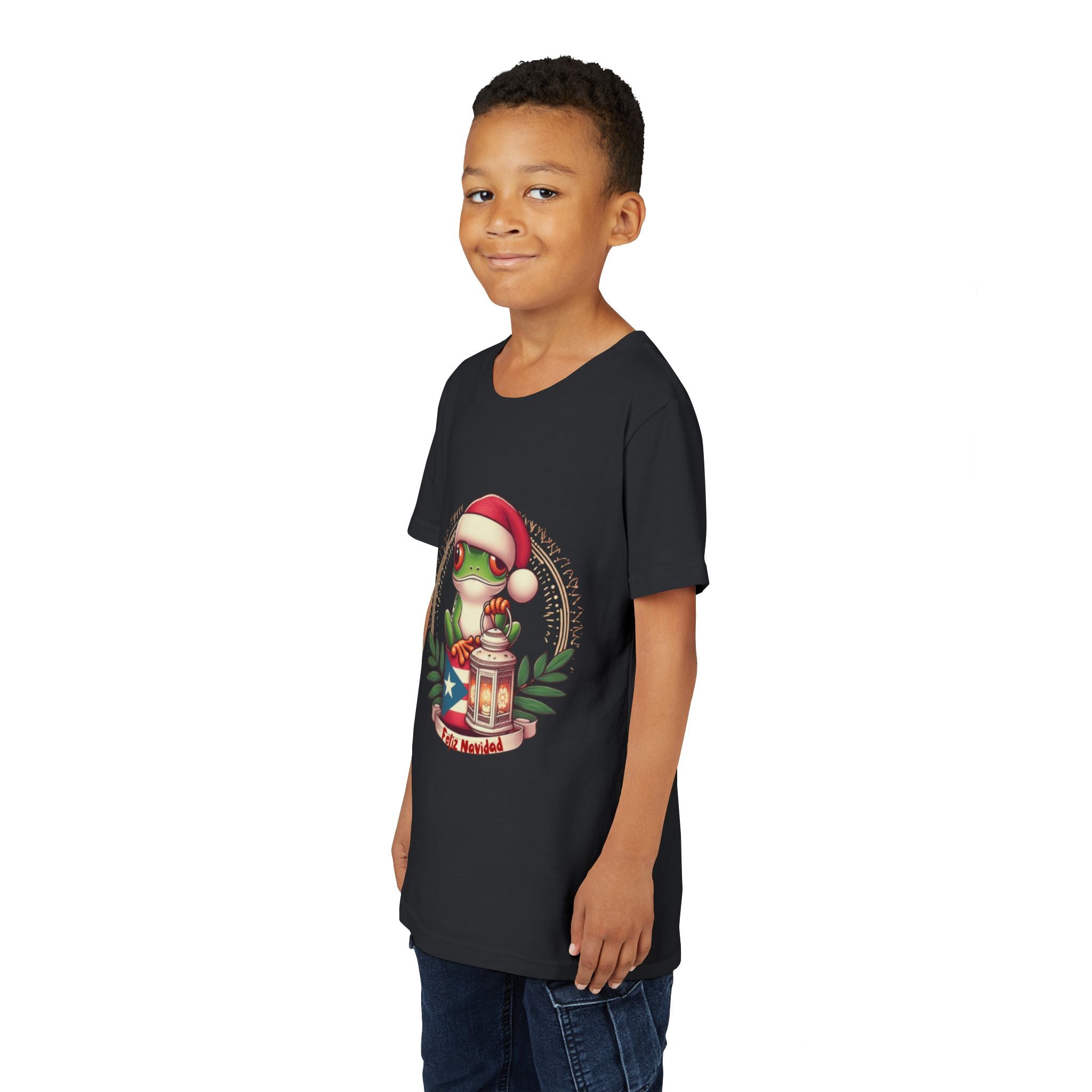 Kids Tee Cute Frog with Puerto Rican Flag & Lantern (Feliz Navidad)