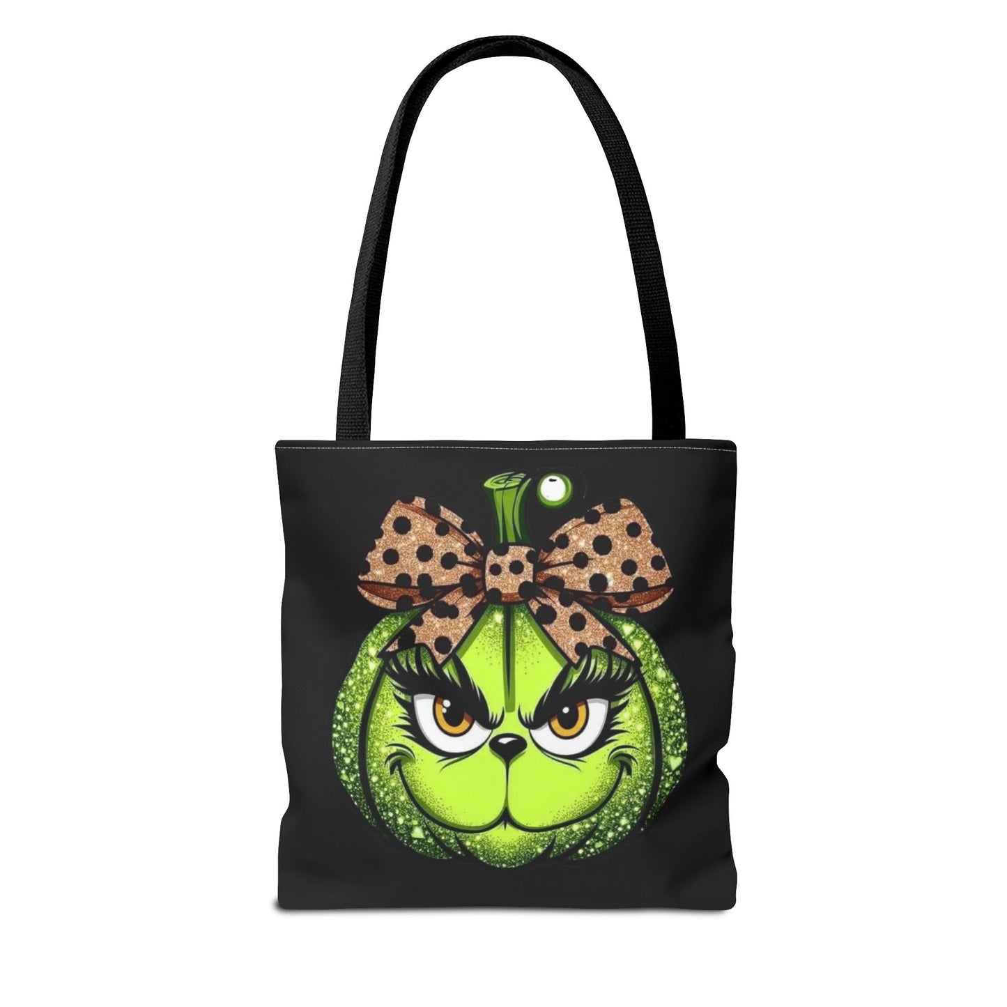 Grinch-Inspired Tote Bag with Polka Dot Bow Christmas Tote Bag Festive Holiday Design
