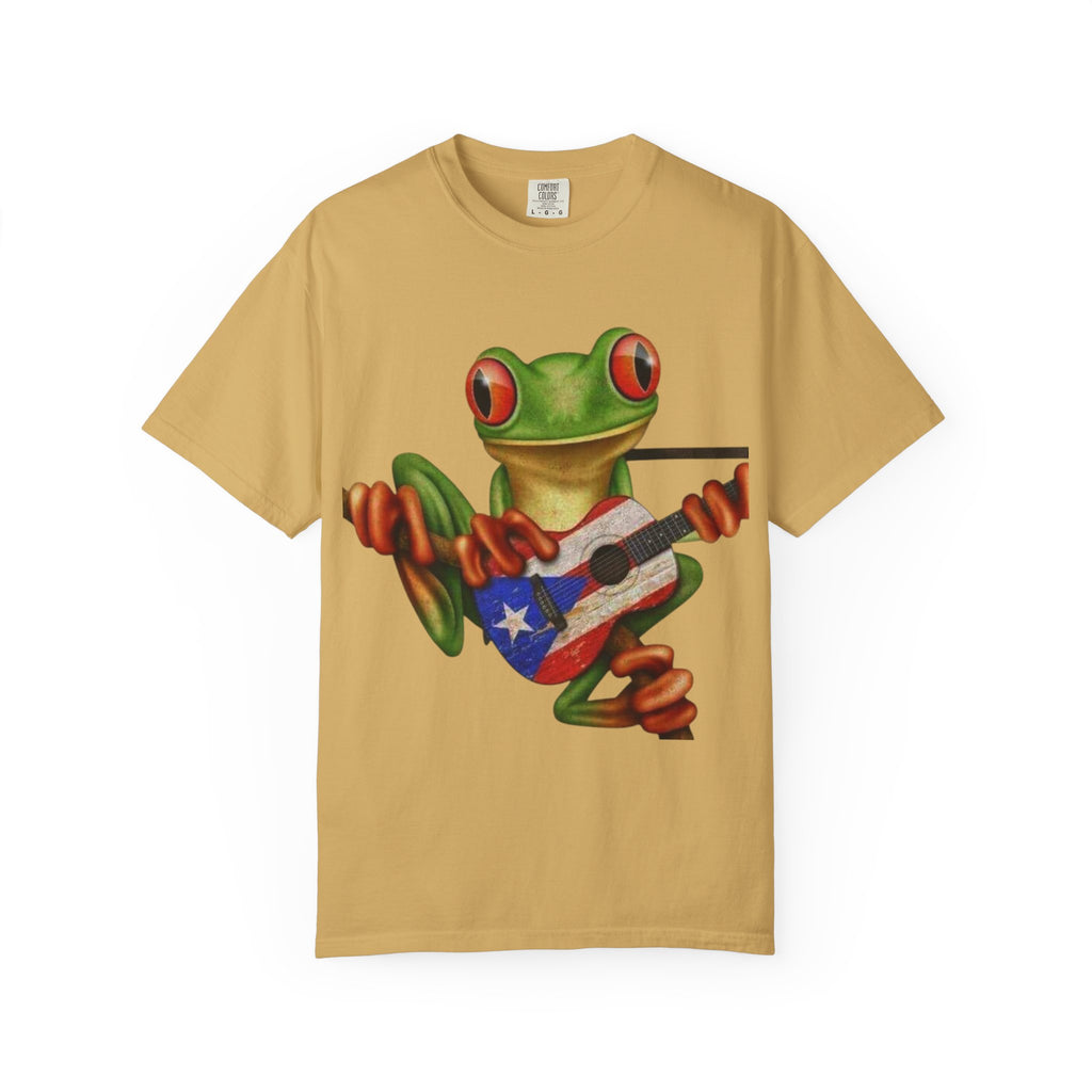 Where Boricua Meets Funky Guitar Frog T-Shirt, , Music Lover Gift, Cool Animal T-Shirt, Summer Style, Lightweight Apparel