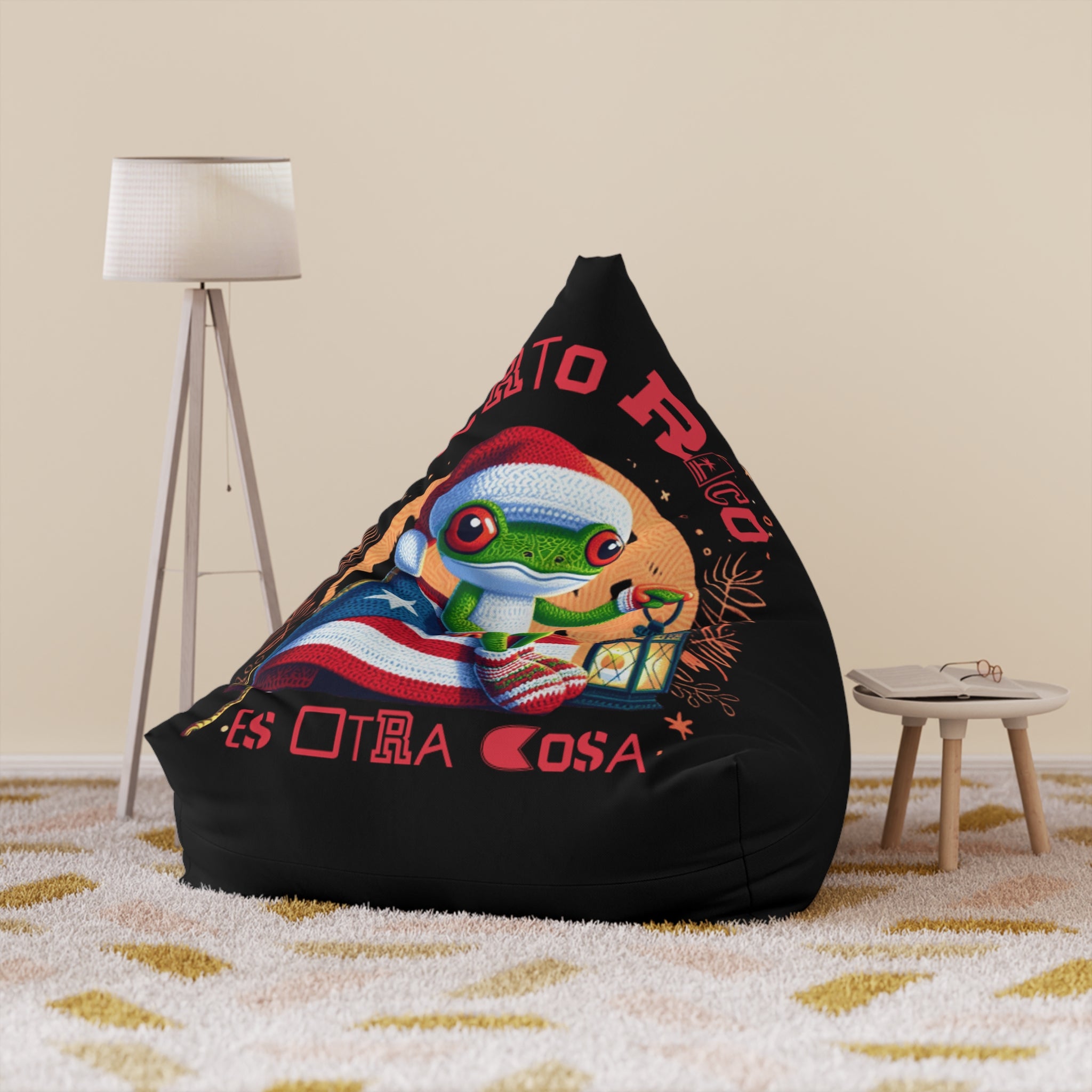 Cute Coqui Holiday Graphic with Puerto Rico ‘Es Otra Cosa’ Accent Bean Bag Chair Cover