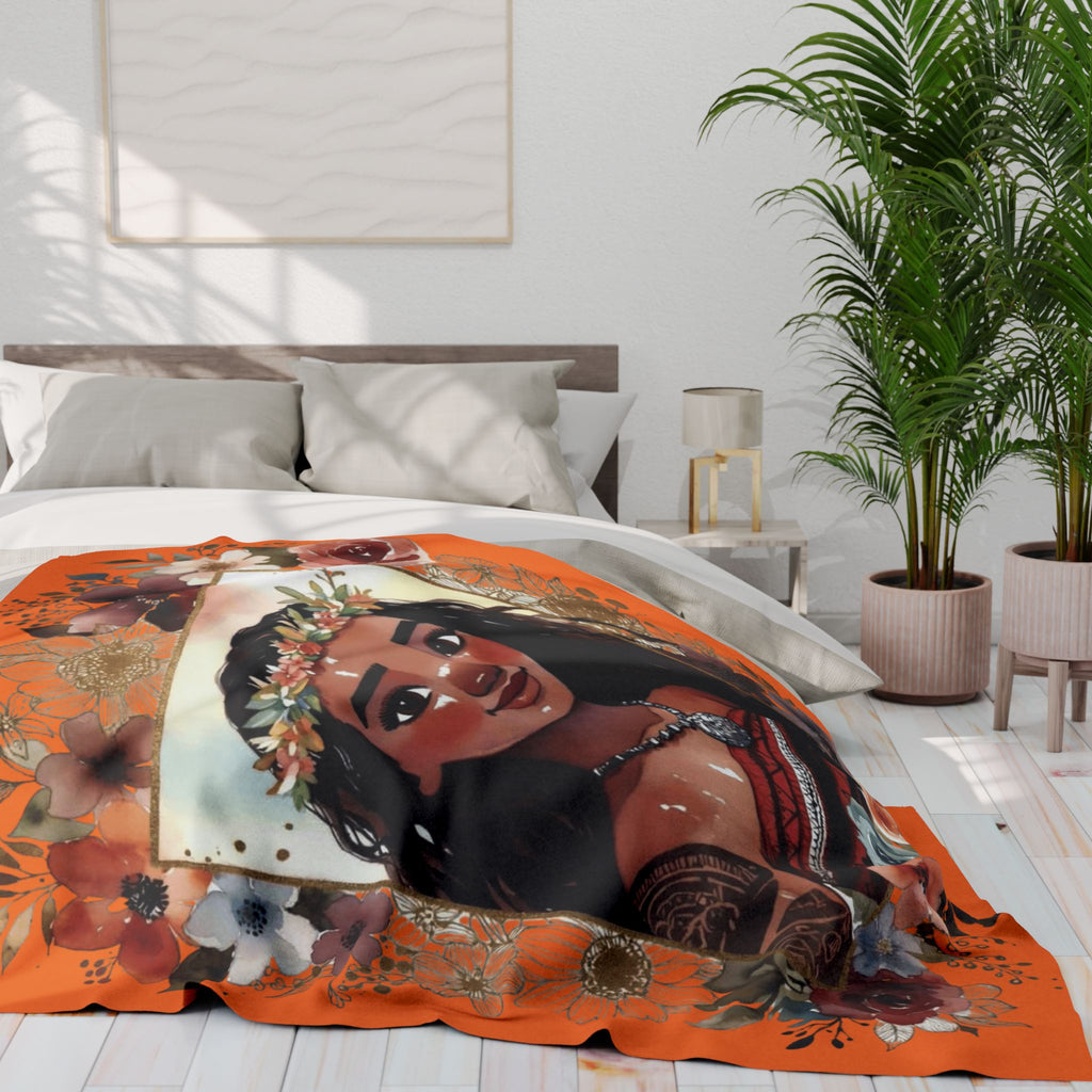 Moana-Inspired Floral Portrait Fleece Blanket