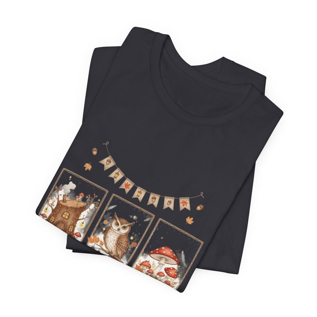 Enchanted Forest Fall Tee, Cute Owl Shirt, Autumn Graphic Tee, Nature Lover Gift, Cozy Fall Apparel, Wildlife T-Shirt, Unisex Fall Top