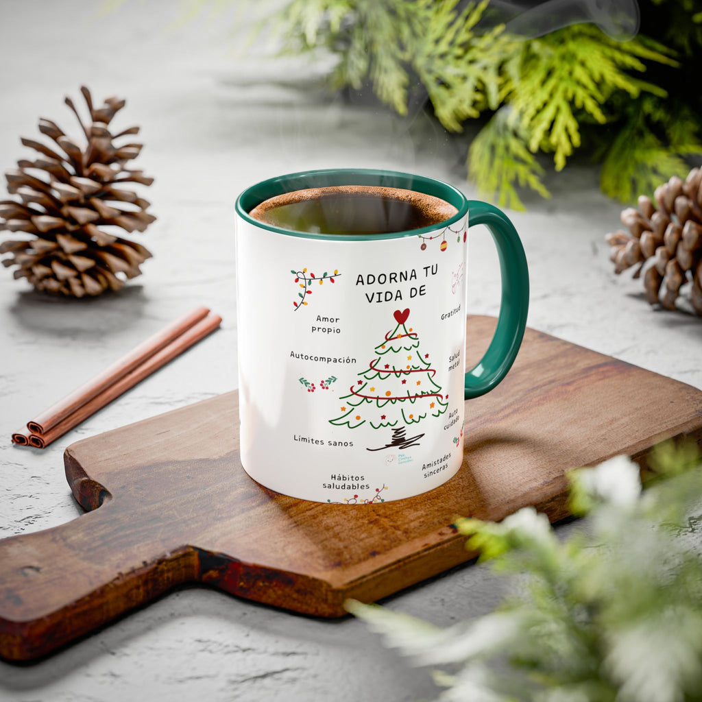 Mug — 'Adorna Tu Vida' Christmas Tree Spanish Holiday Coffee Mug (11oz/15oz)