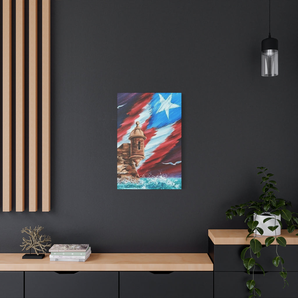 Patriotic Castillo Canvas Wall Art – Puerto Rico Flag Coastal Fortress Print
